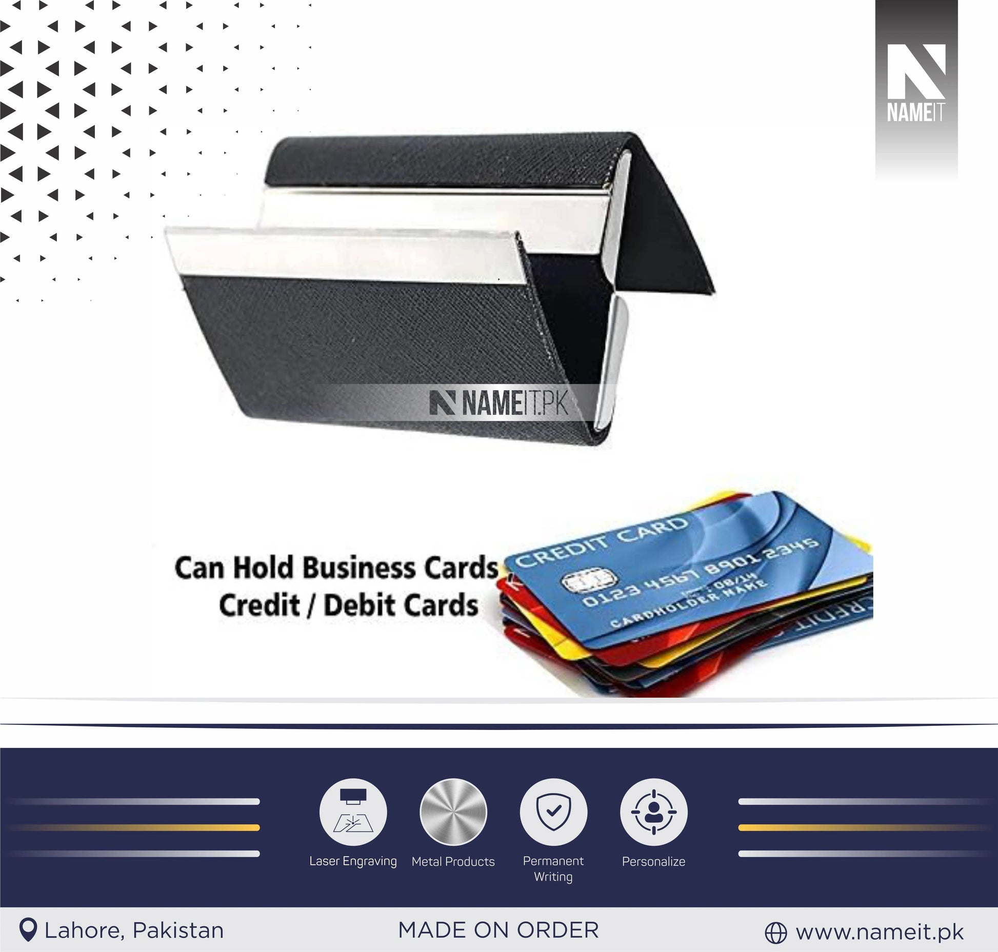 Double Sided Business Card Case ATM Credit Card Holder Pocket Size for Men & Women, Black, Minimalist NAMEIT PAKISTAN