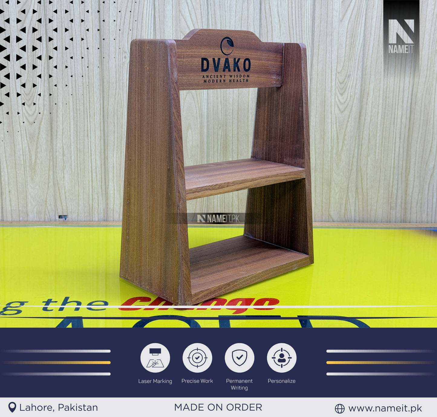Premium Mahogany Wooden Display Stand with Custom Laser Engraving