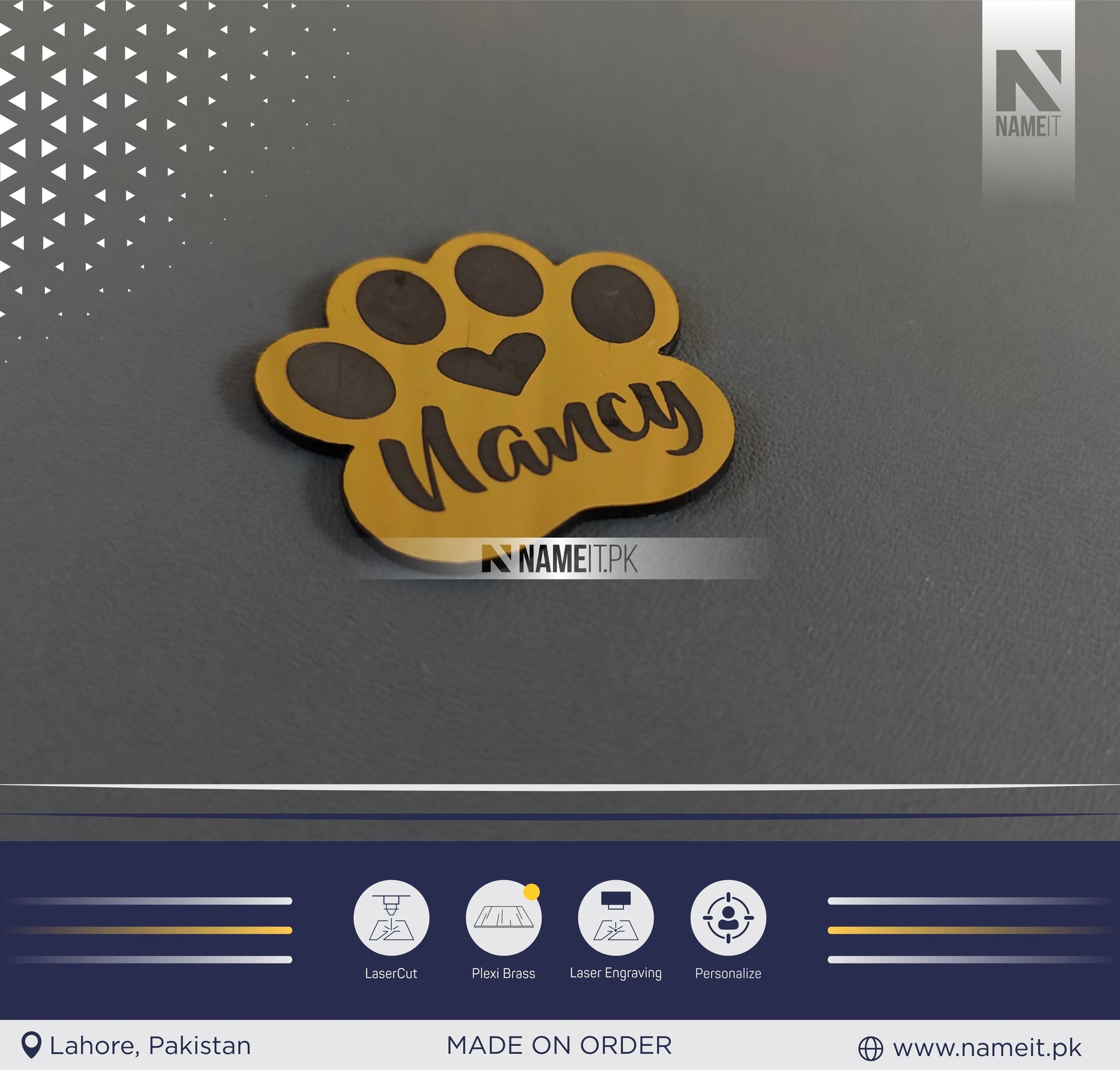 Pets Tag Personalized, Paw Shape Tag, Cat Tags for Collars, Engraved Cat Tag, Cat Name Tag, Customized Pet Tag, Kitty Tag, Golden Acrylic Material NAMEIT PAKISTAN