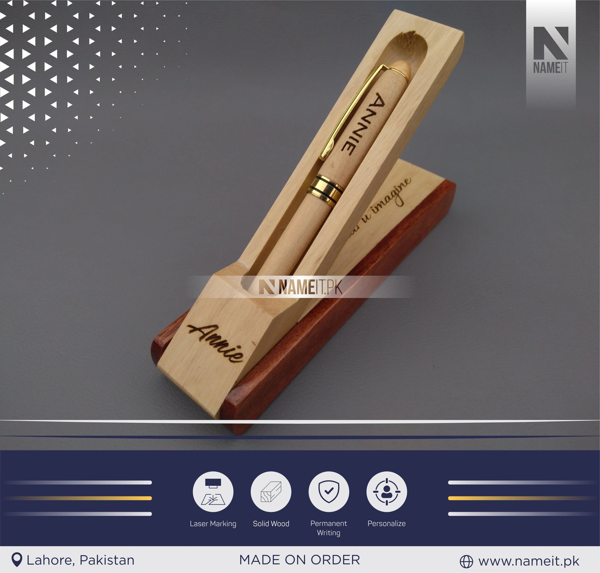 Wooden Pen and Pen Holder, Custom Engraved Name Wooden Holder Box Set NAMEIT PAKISTAN