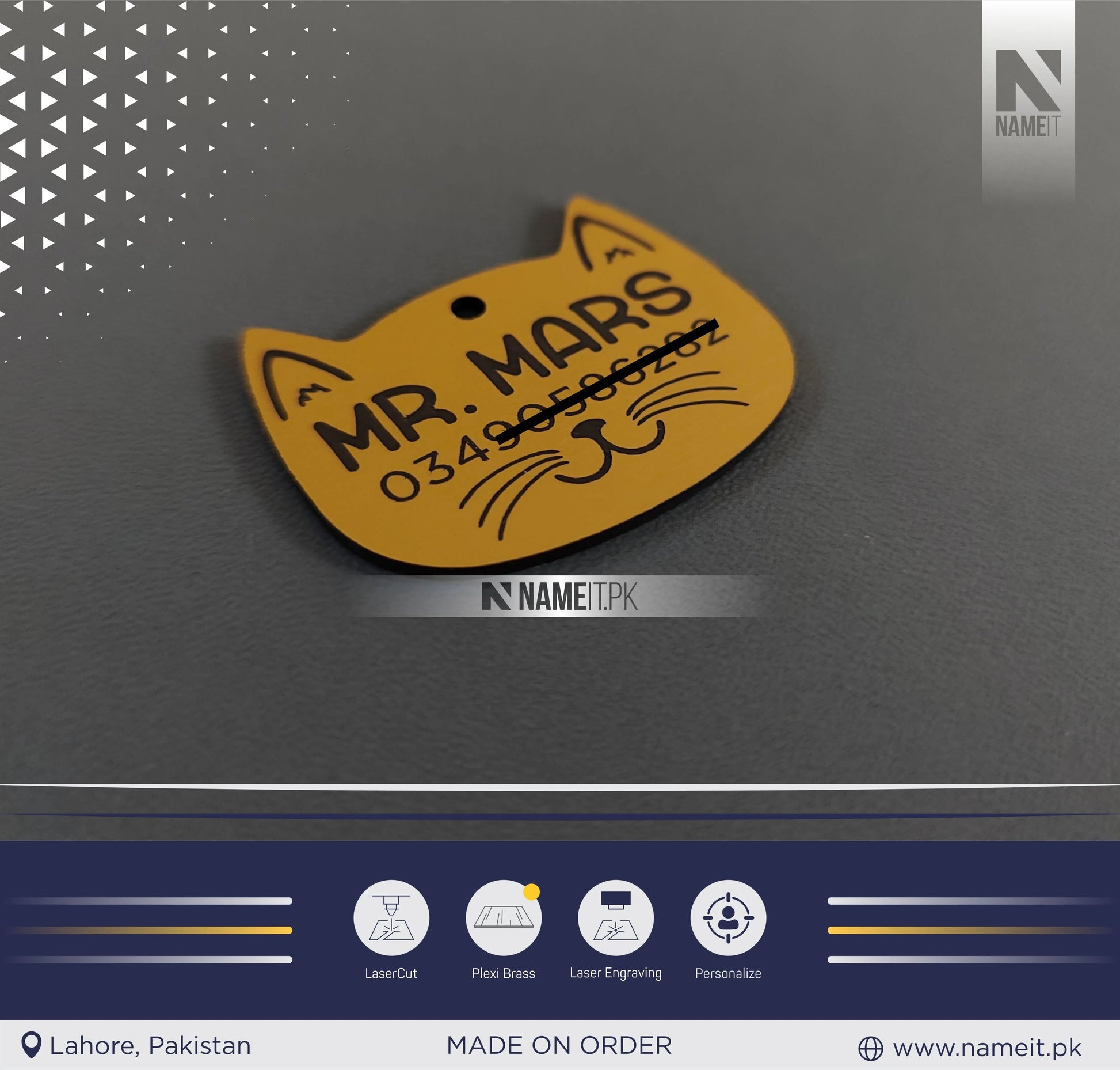 Cat Tag Personalized, Cat Face Tag, Cat Tags for Collars, Engraved Cat Tag, Cat Name Tag, Customized Pet Tag, Kitty Tag, Golden Acrylic Material NAMEIT PAKISTAN