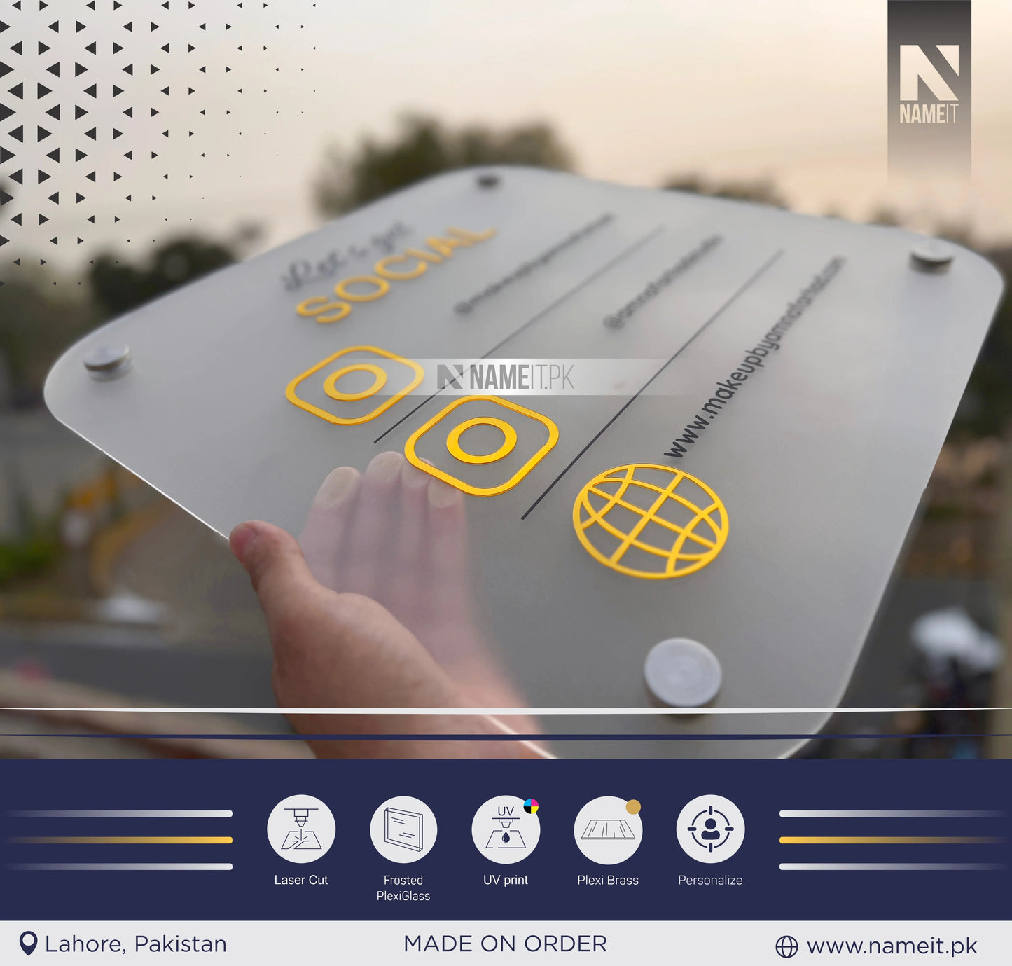 Barcode Frame, Frosted Social Media Sign | Square Wall Sign | Payment Sign | Custom Logo Sign | Payment Method and Social Media Sign NAMEIT PAKISTAN