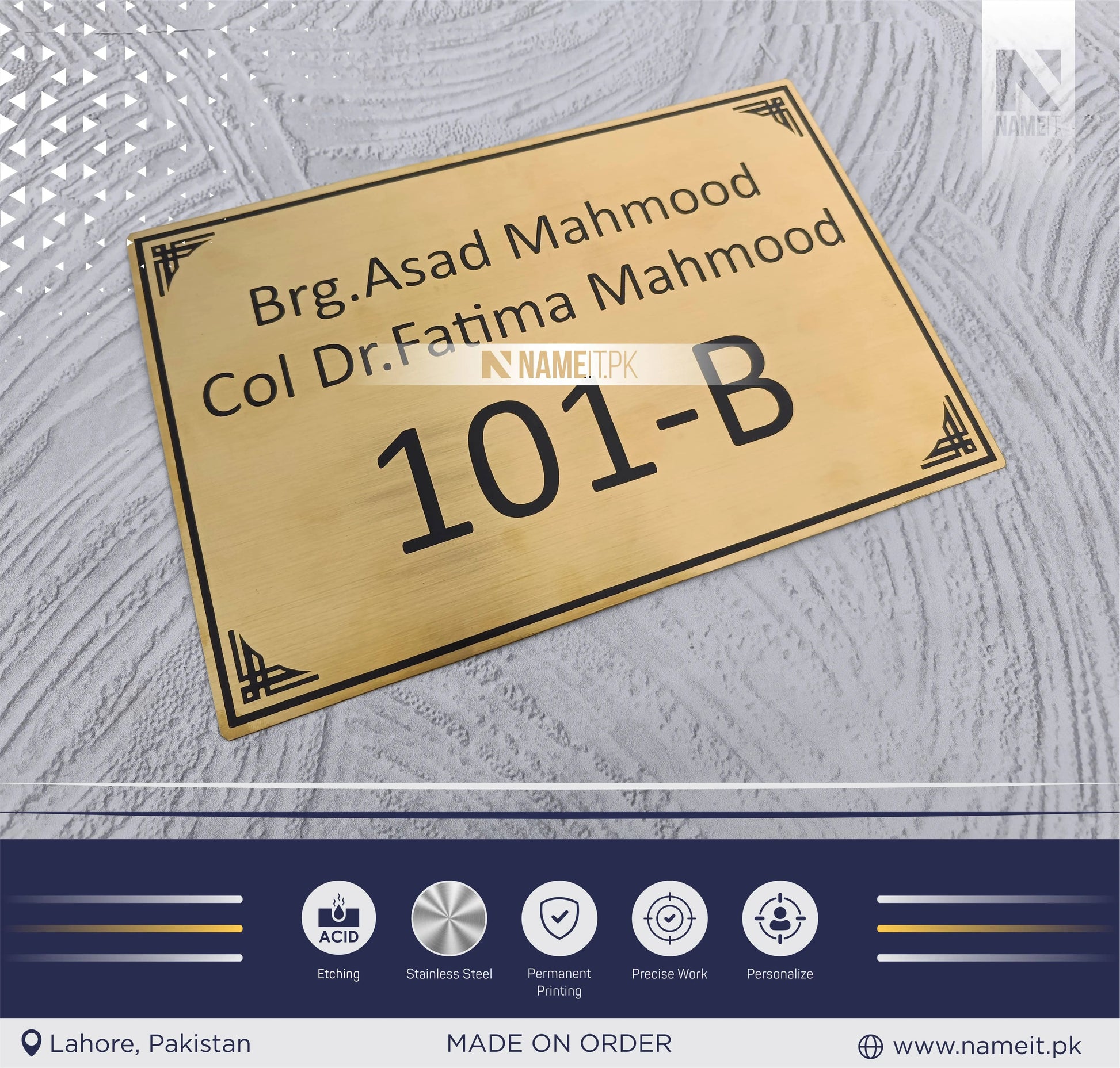 Personalized Name Plate Stainless Steel, indoor & outdoor, Office name Plate, House Name Plate NAMEIT PAKISTAN