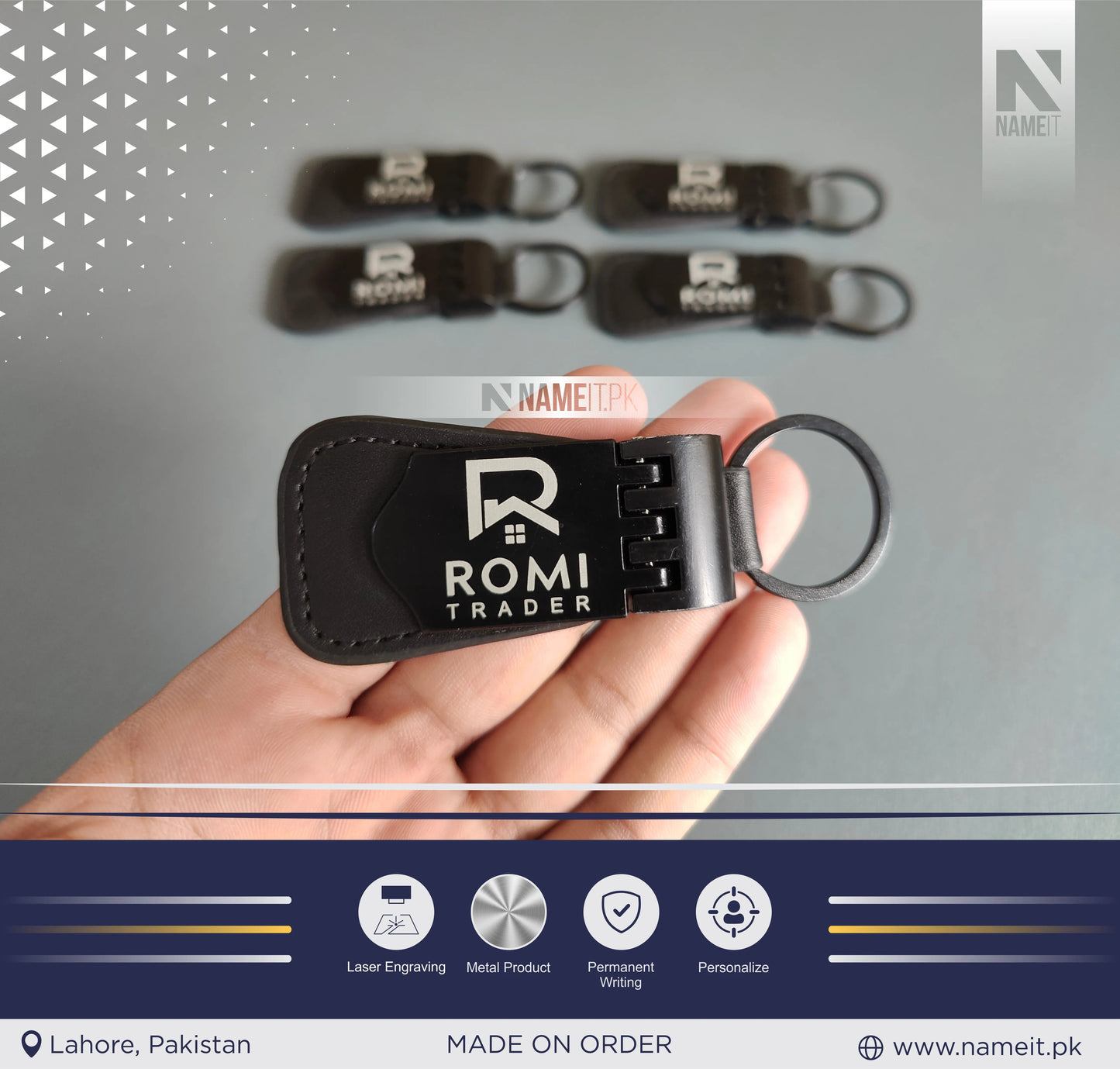 Personalized Premium Leather & Metal Keychain, Business Logo, Name, Custom Marketing Business Merchandise, NAMEIT PAKISTAN