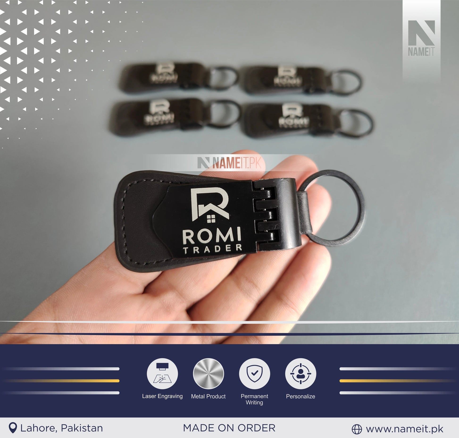 Personalized Premium Leather & Metal Keychain, Business Logo, Name, Custom Marketing Business Merchandise, NAMEIT PAKISTAN