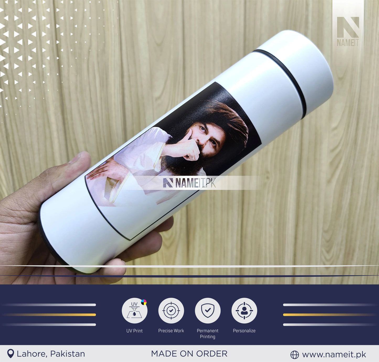 Personalized Digital Temperature Display Thermos with Name and Date, Temperature Water Bottle , Round Printed Water Bottle NAMEIT PAKISTAN
