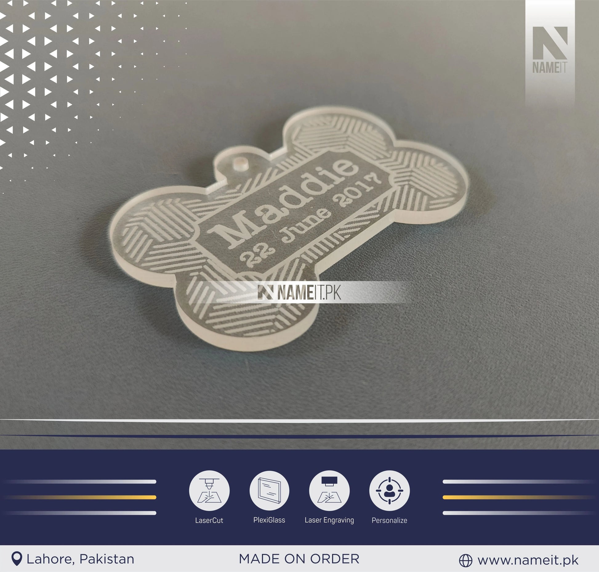 Premium Personalised Cat/Dog Tag - Transparent Acrylic Engraved Dog, Cat & Pet ID Collar Label NAMEIT PAKISTAN