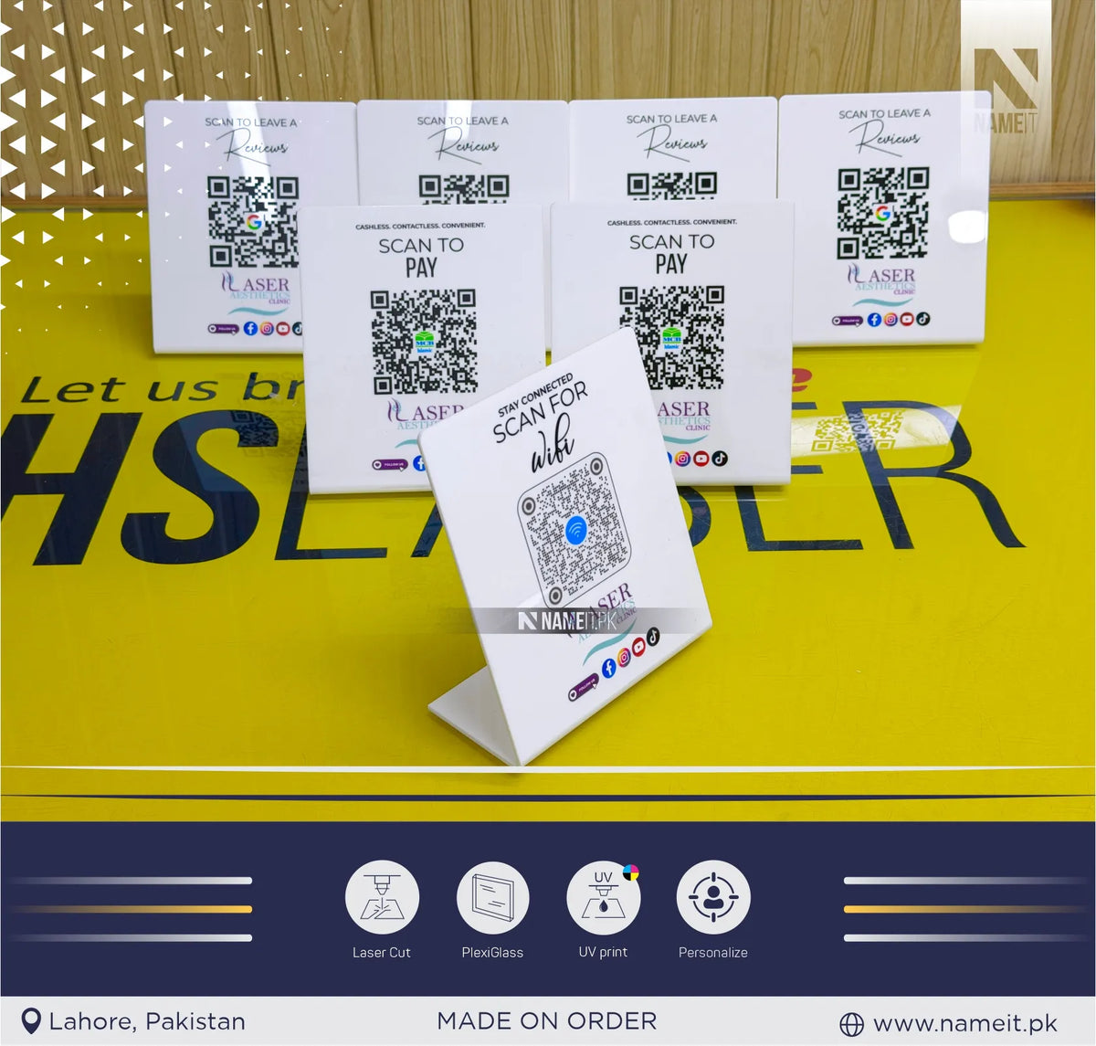 QR Code Acrylic Business Sign: Google Review Display | Table QR code Business Social Media Sign | Payment Sign | Custom Logo Sign | Payment Method and Social Media Sign