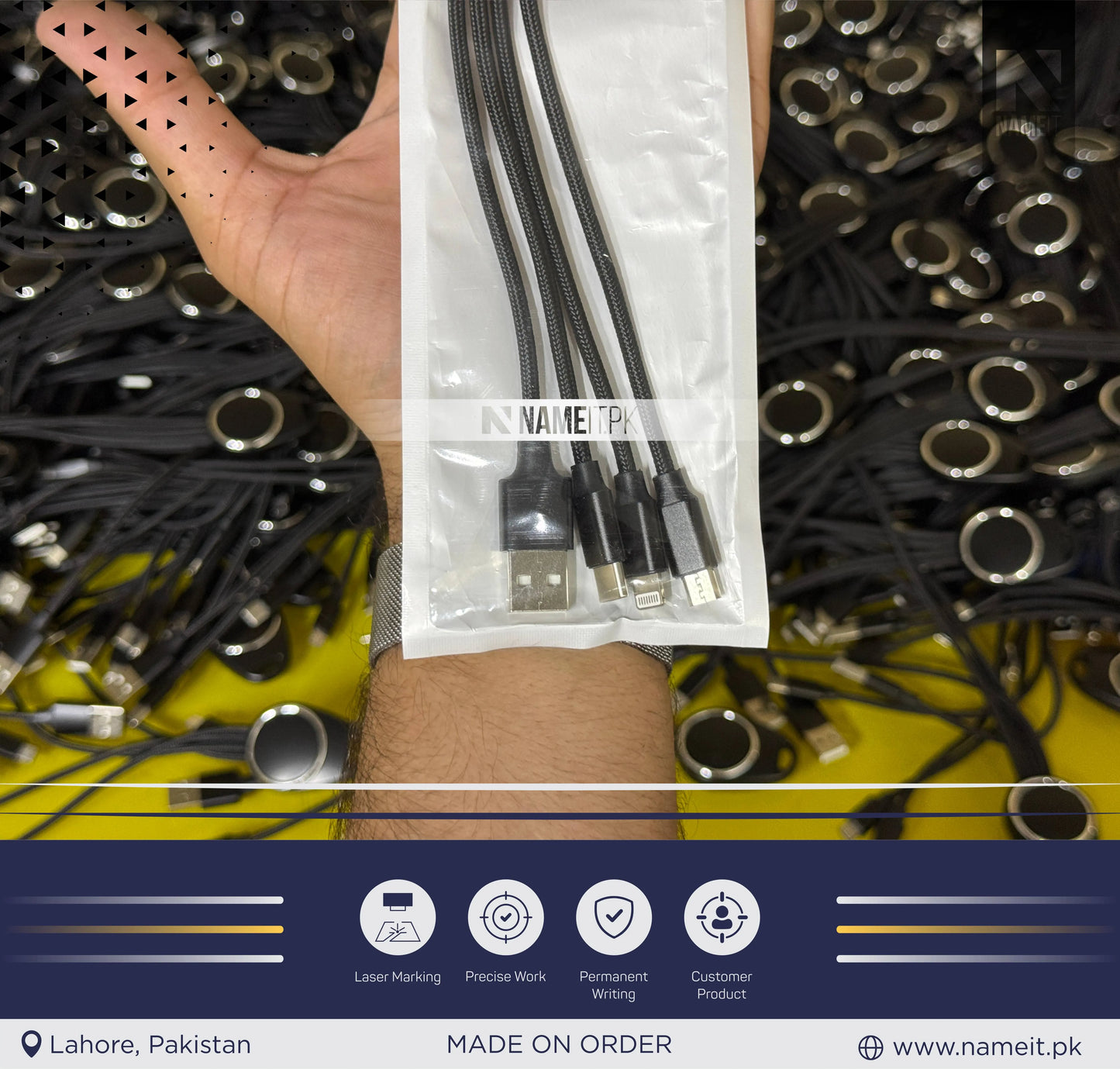 Custom Logo Light-Up Charging Cable, 3-in-1 Fast Charging Cable, Premium 3-in-1 Charging Cable for iPhone, Android, and USB-C devices