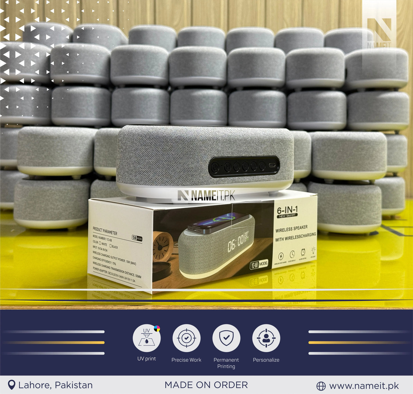 New Alarm Clock Time LED Light Thermometer Bluetooth Speaker 15W Fast Charging Dock Station for IPhone Samsung Wireless Charger