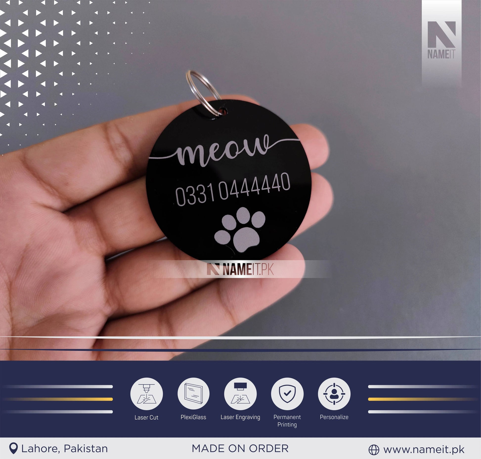 Personalised Acrylic Pet ID Tag, Circle Engraved Pet Tag, Custom Pet Tag - 2 colour choices available NAMEIT PAKISTAN