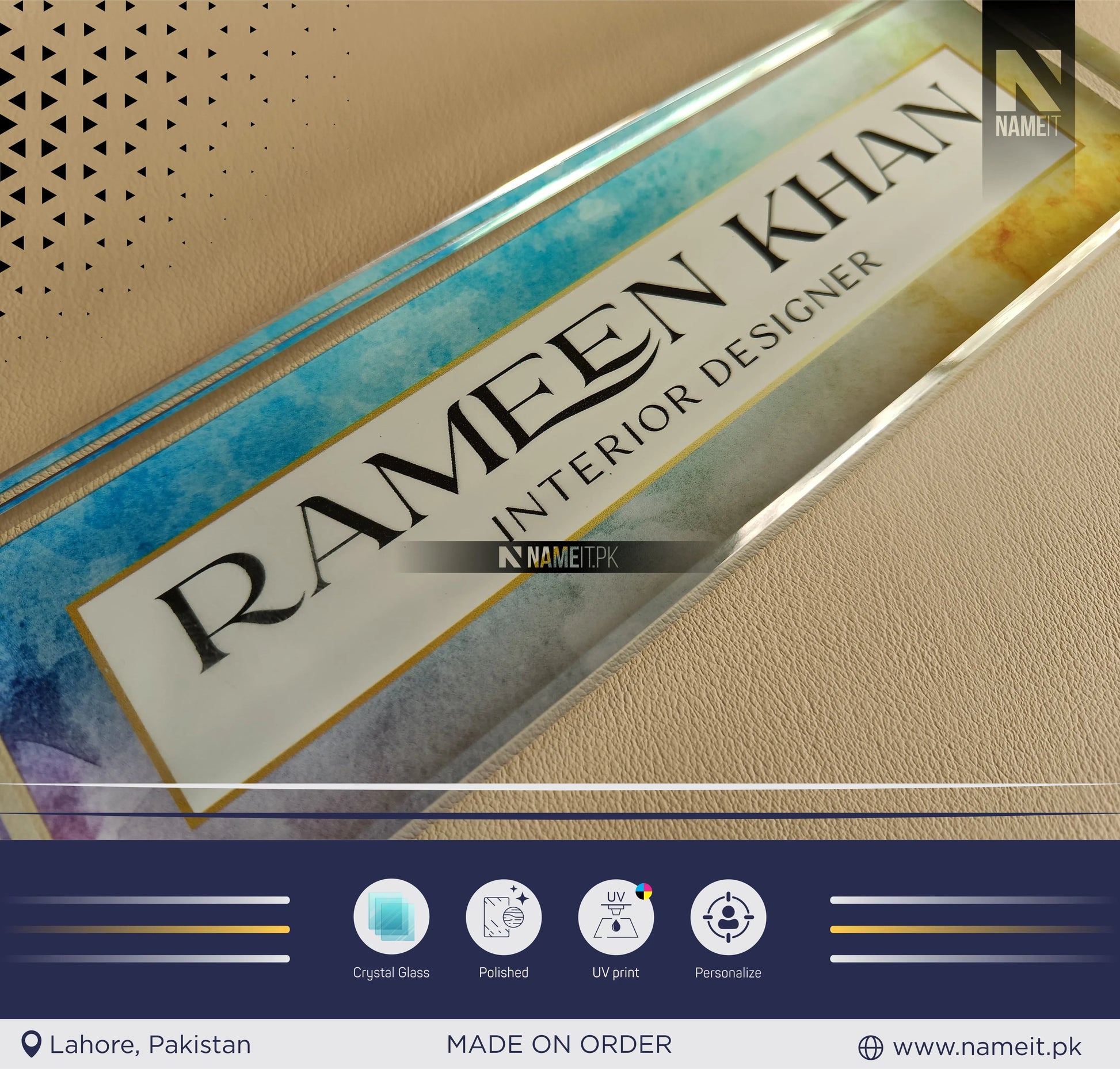 Custom Office Table Name Sign Crystal Glass, Unique Office Decor Custom Logo, Office Nameplate, Gift for Boss, Boss Lady Gift, Desk Plaque, Personalized Company Logo NAMEIT PAKISTAN