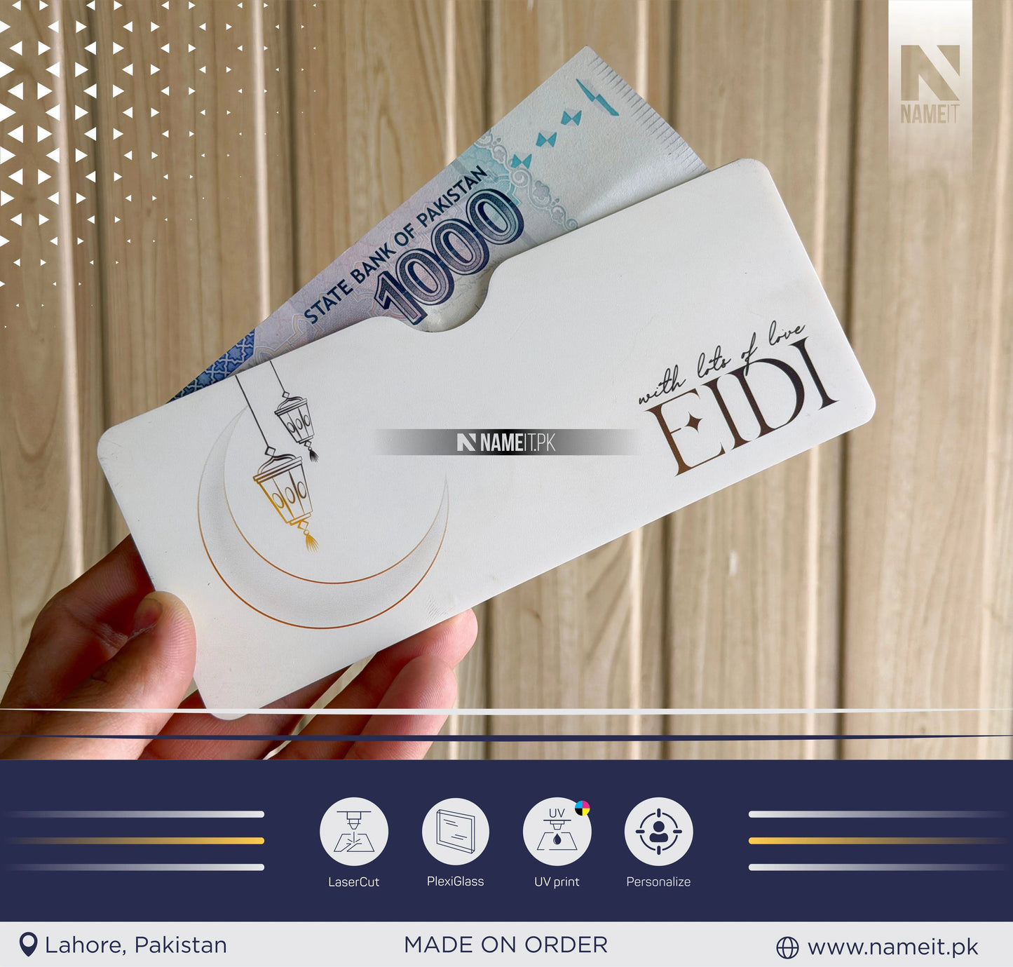 Eid Mubarak Acrylic Eidi Holder | Islamic Money Gift Display | Elegant Cash Envelope Stand for Kids | Eid Gift Giving Essentials, Eid Money Holder, Eidi Envelope, Cash Holder