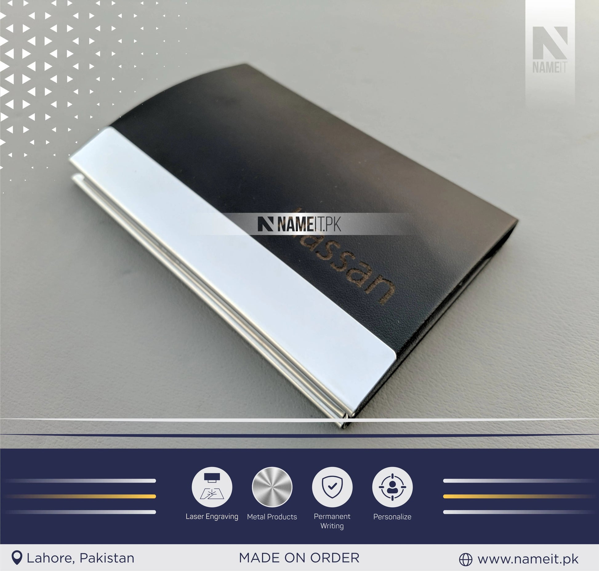 Company Personalized Business Leather Card Holder, Logo/Text Laser Engraved NAMEIT PAKISTAN