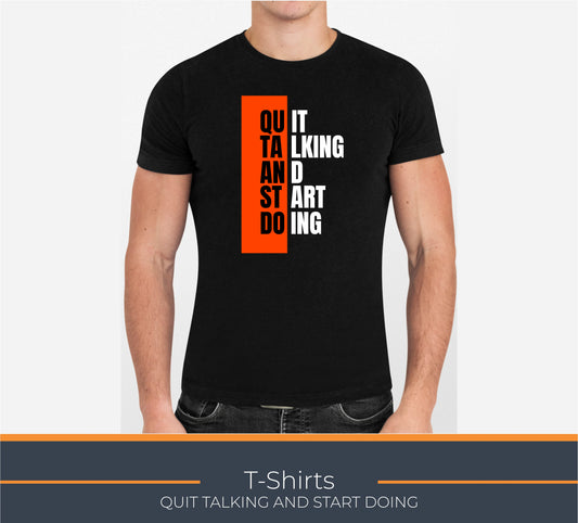 TShirt, QUIT TALKING AND START DOING, Elegant Custom Polo T-Shirts - Vibrant Color Logos for Corporate, Sports Teams, Golf Events, Personalized Logo for Stylish Casual Wear