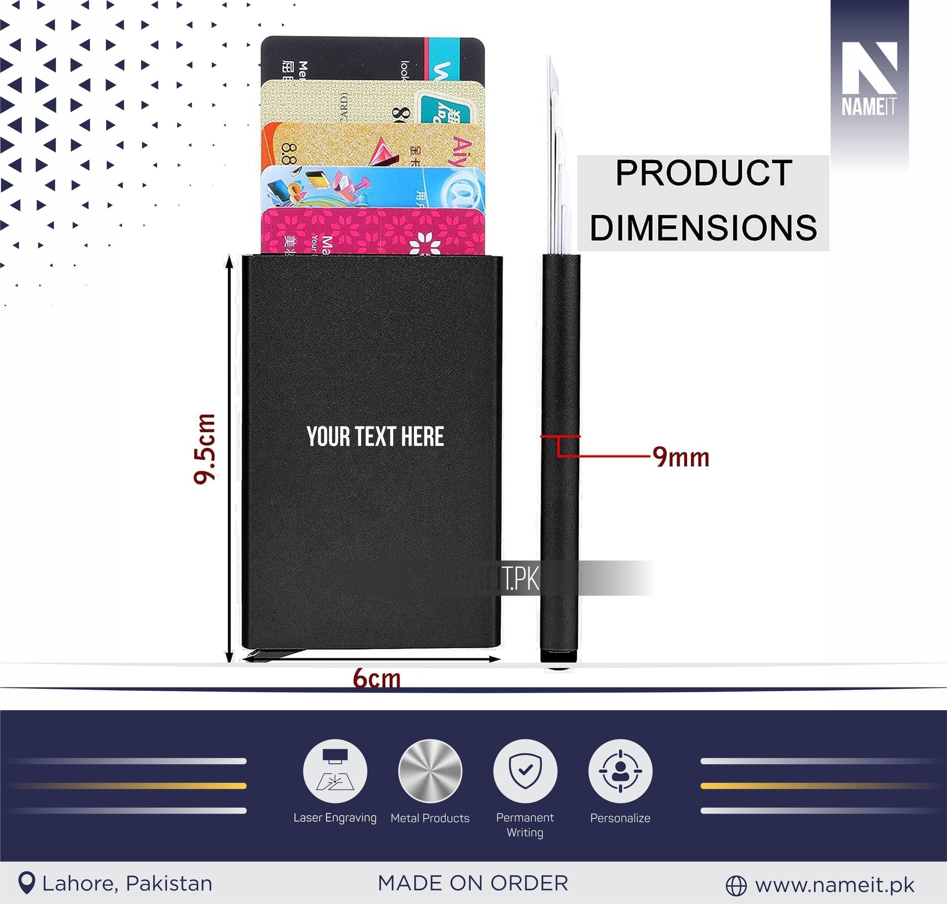 Pop Up Wallet, Slim Minimalist Credit Card Holder For Men and Women RFID Blocking Mini Metal Case NAMEIT PAKISTAN