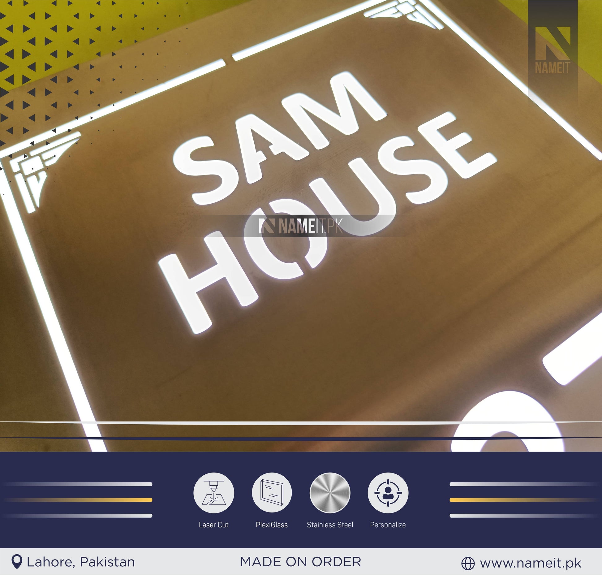 Illuminated Backlit House Sign Custom LED Address Plate Modern and Stylish Lighted Address Sign with Metal Finish Backlit House Numbers NAMEIT PAKISTAN