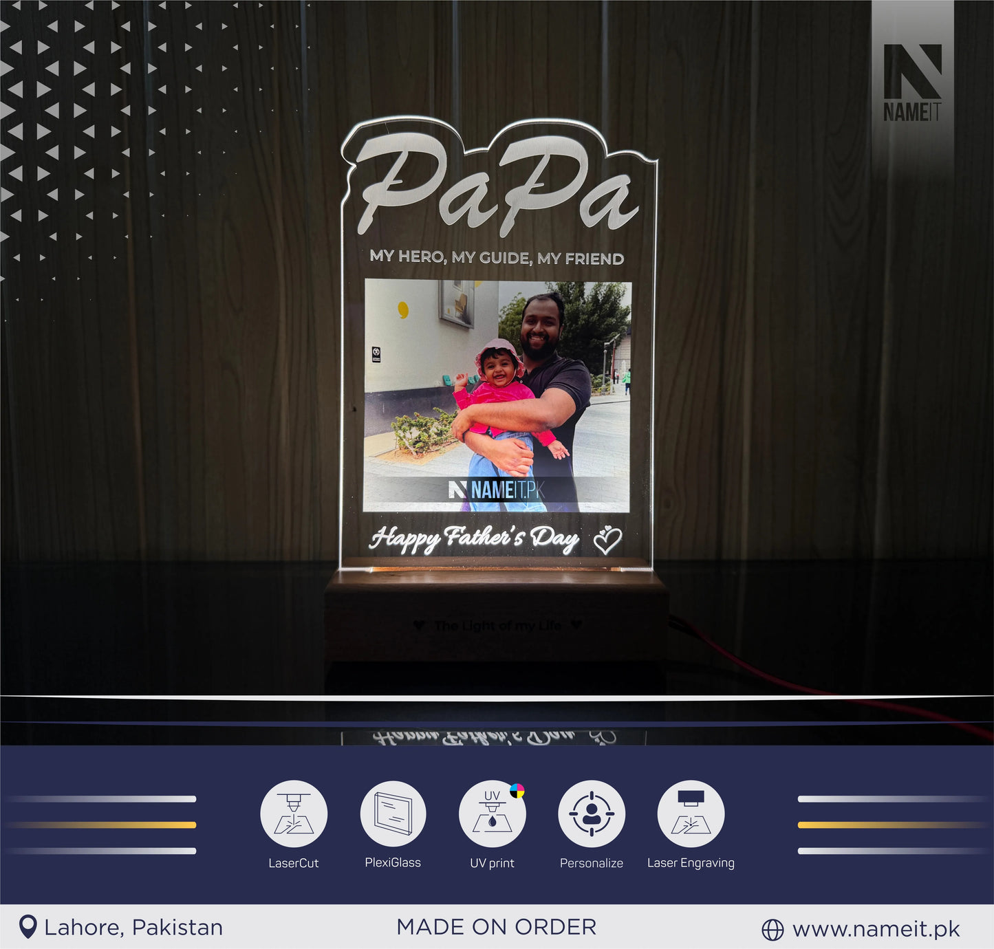 Personalised Father's Day Night Light Gift, Acrylic Night Lamp Fathers Day Custom Gifts from Daughter Son Custom Gift for Dad Daddy