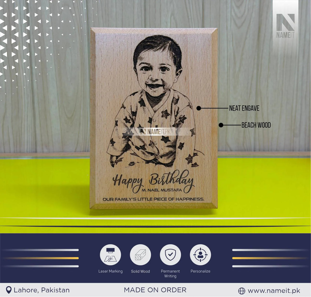 Wooden Frame with Laser Engraved Portrait & Personalized Name – Premium Photo Engraving Keepsake Gift for Home Décor, Birthdays, Anniversaries & Special Occasions