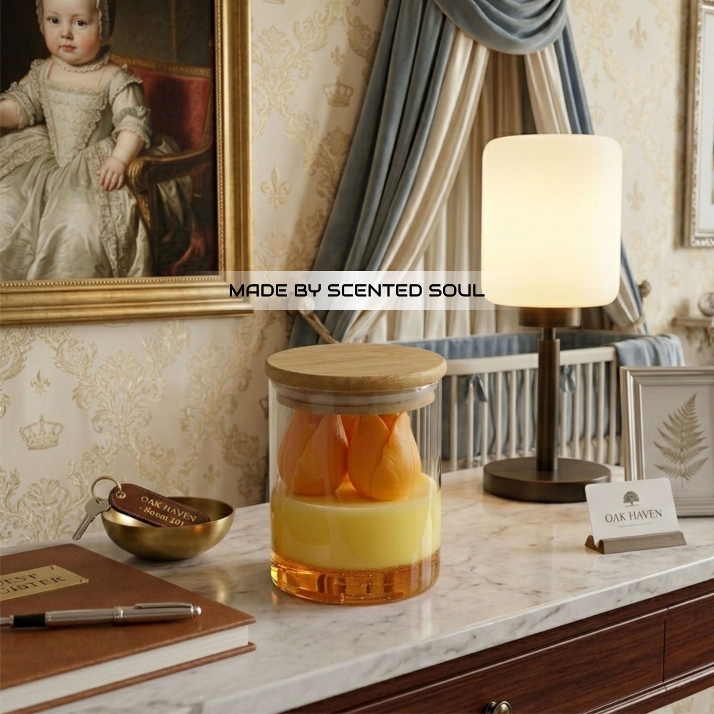 Luxury Tulip Candle in Glass Jar with Wooden Lid – Handmade Aromatherapy Soy Wax Candle – Aesthetic Home Decor Gift – Romantic Floral Scented Candle for Bedroom, Wedding & Spa Decor