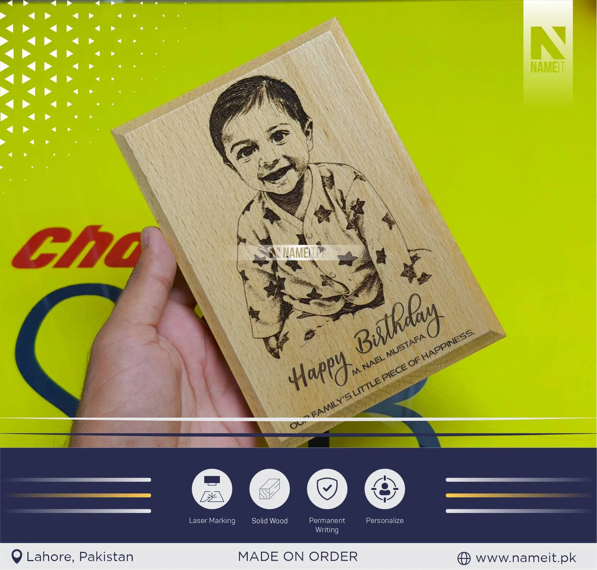 Wooden Frame with Laser Engraved Portrait & Personalized Name – Premium Photo Engraving Keepsake Gift for Home Décor, Birthdays, Anniversaries & Special Occasions