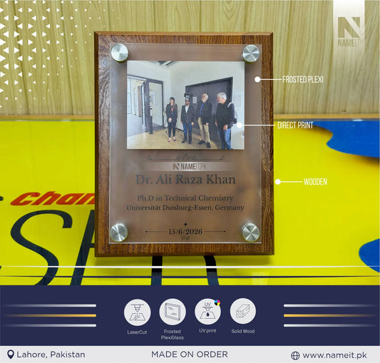 Custom Wooden Frame Award Plaque with Floating Frosted Acrylic Panel – Personalized Direct UV Printed Photo and Text Graduation, Corporate Recognition, and Memorial Trophy Milestone Gift