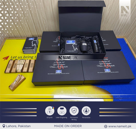 Giveaway Box, Custom Business Logo Gift Set – Personalized Corporate Journal, Coffee Mug & Keyring, Water Bottle in Premium Gift Box | Wooden Pen Set, Employee Client Company Gifts