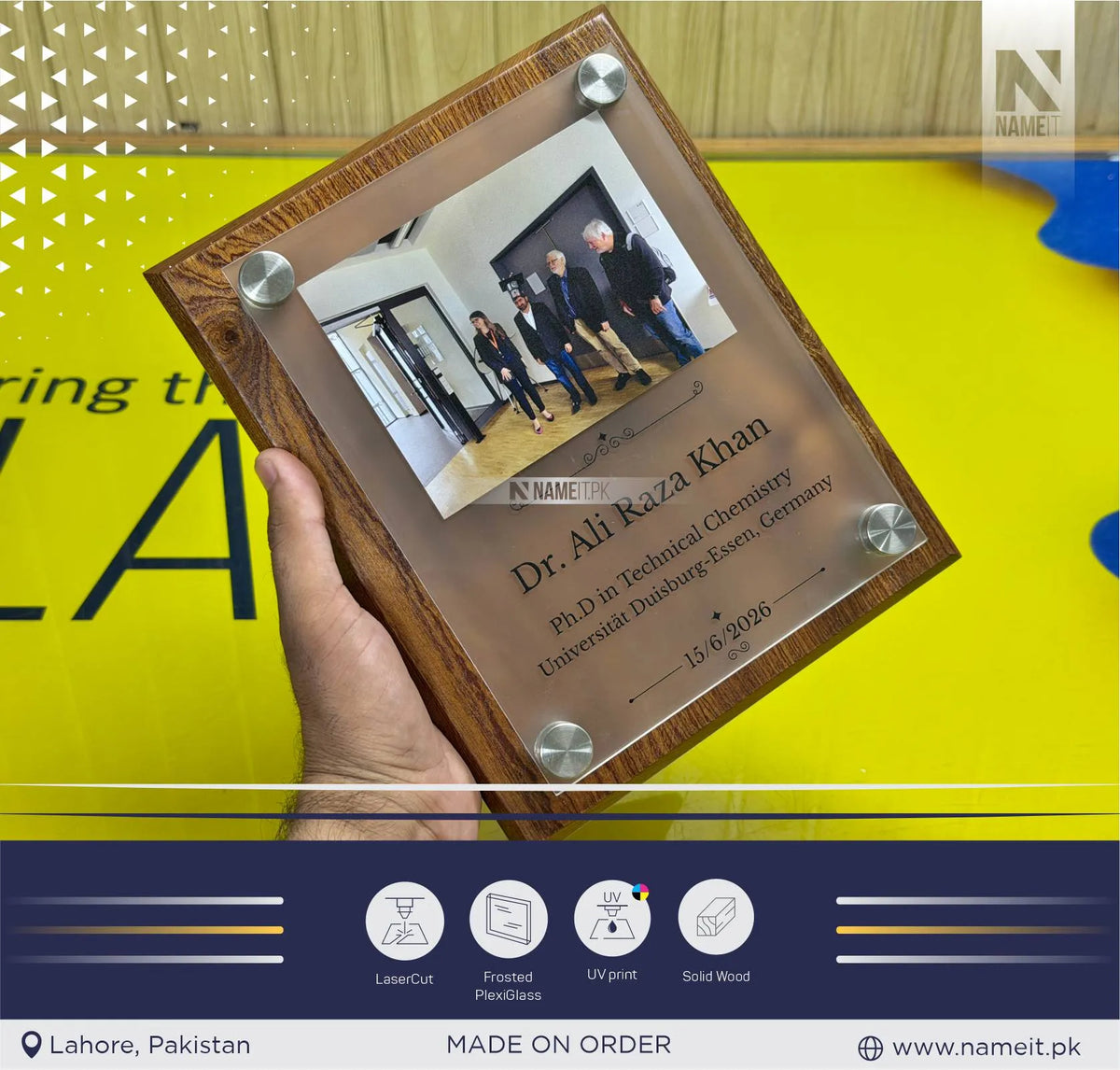 Custom Wooden Frame Award Plaque with Floating Frosted Acrylic Panel – Personalized Direct UV Printed Photo and Text Graduation, Corporate Recognition, and Memorial Trophy Milestone Gift
