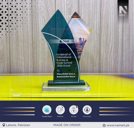 Shield, Corporate Personalized Double Curved Crystal Award for Retirement Appreciation ,Gift Plaque, Graduation Plaque, Crystal Award, Printed Trophy,Award, Company Gifts