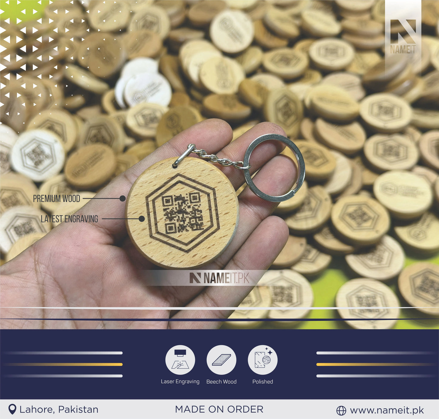 Personalized Wooden QR Code Keychain | Custom Laser Engraved QR Keyring | Business & Contact Sharing Tag