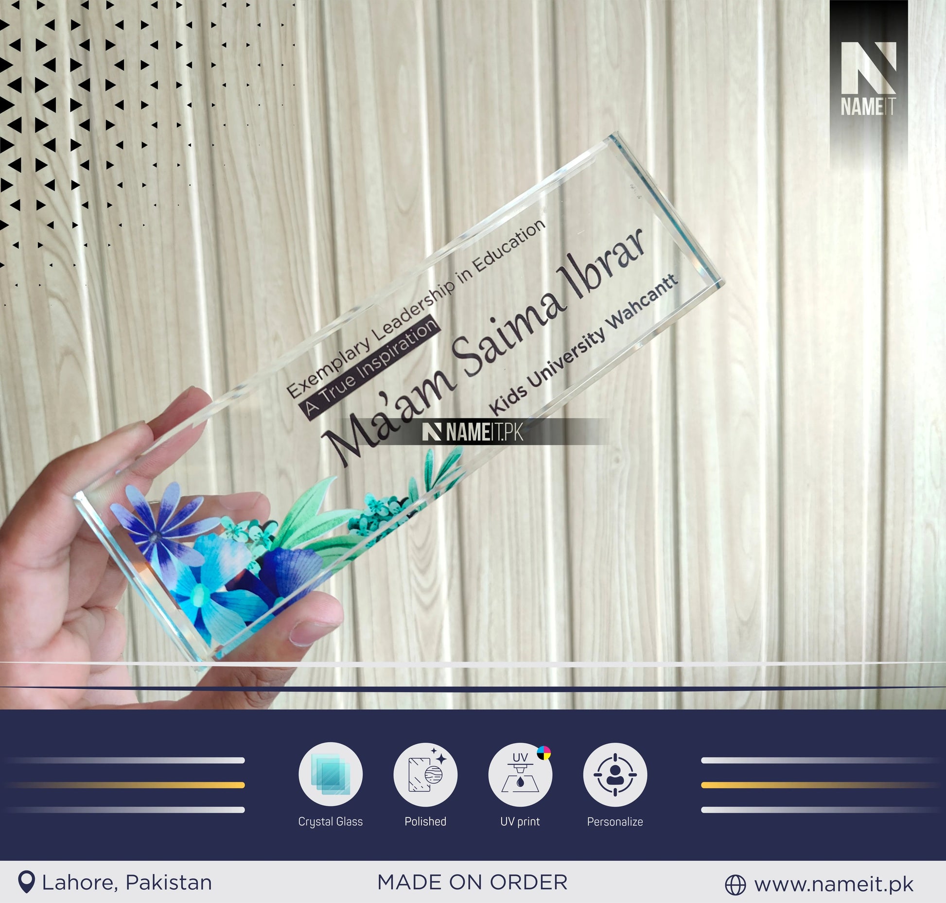 Custom Crystal Glass Name Plate for Desk, Teacher Desk Name Plate Cute Office Decorations for Women Personalized Name Plate Appreciation Gifts for Coworkers Teachers. NAMEIT PAKISTAN