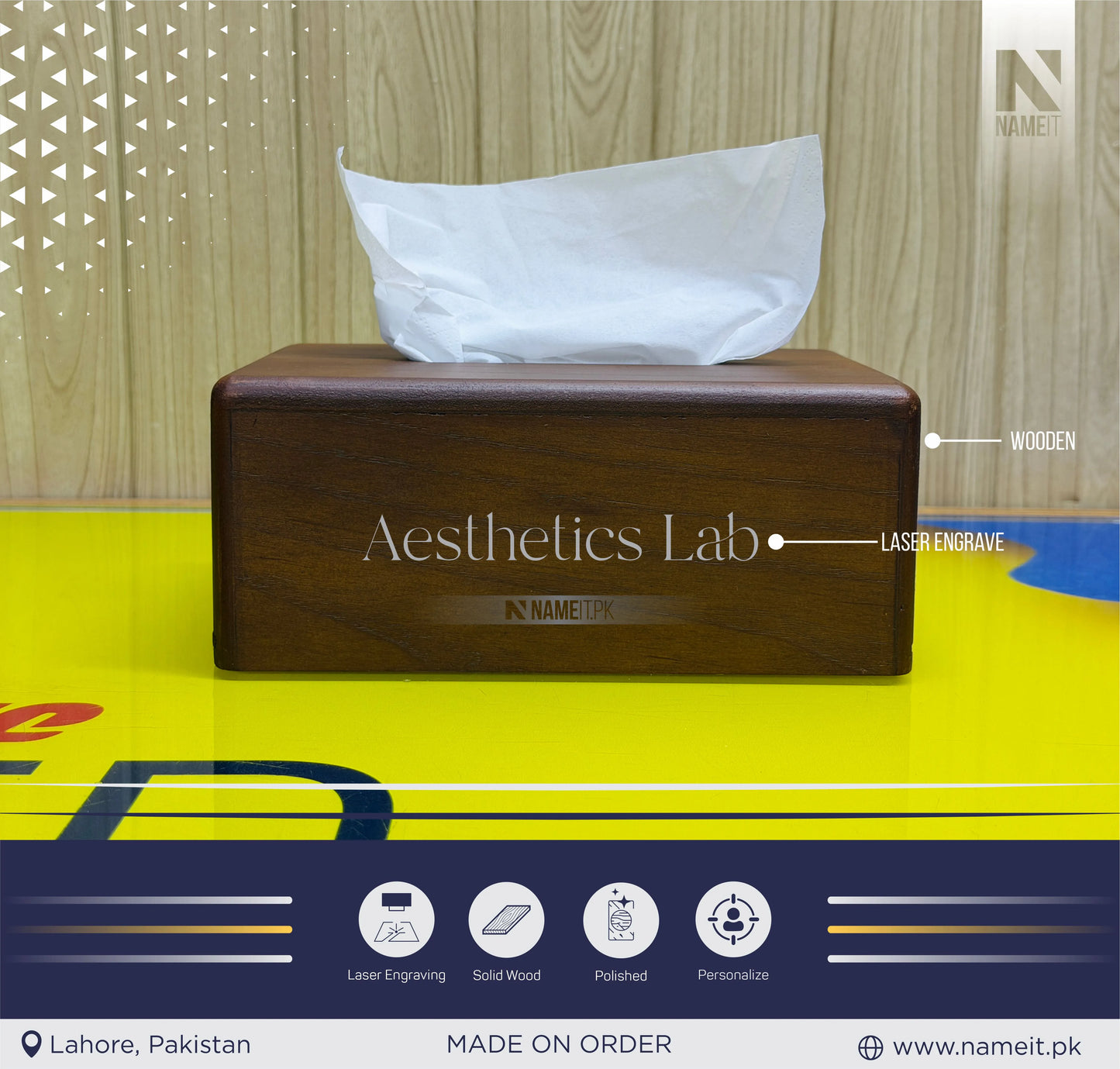 Luxury Personalized Wooden Tissue Box Holder with Custom Name Engraving – Premium Home & Office Tissue Organizer Gift