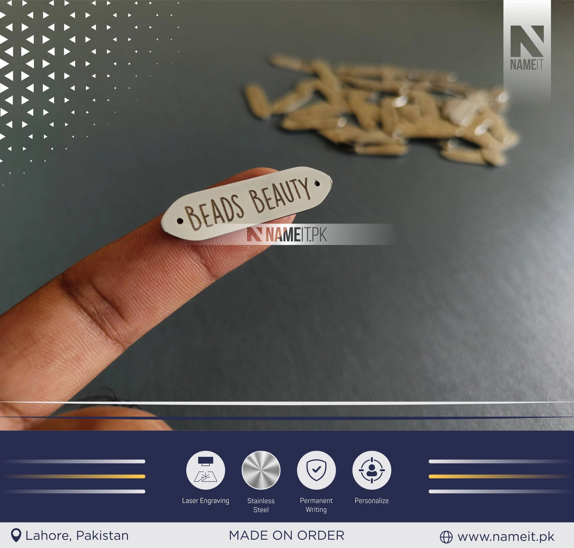 Custom Products Tags, Custom Laser Engraved Tag, Bag Metal Label, Custom Clothing Labels, Clothing Tags, Engraved Tag NAMEIT PAKISTAN