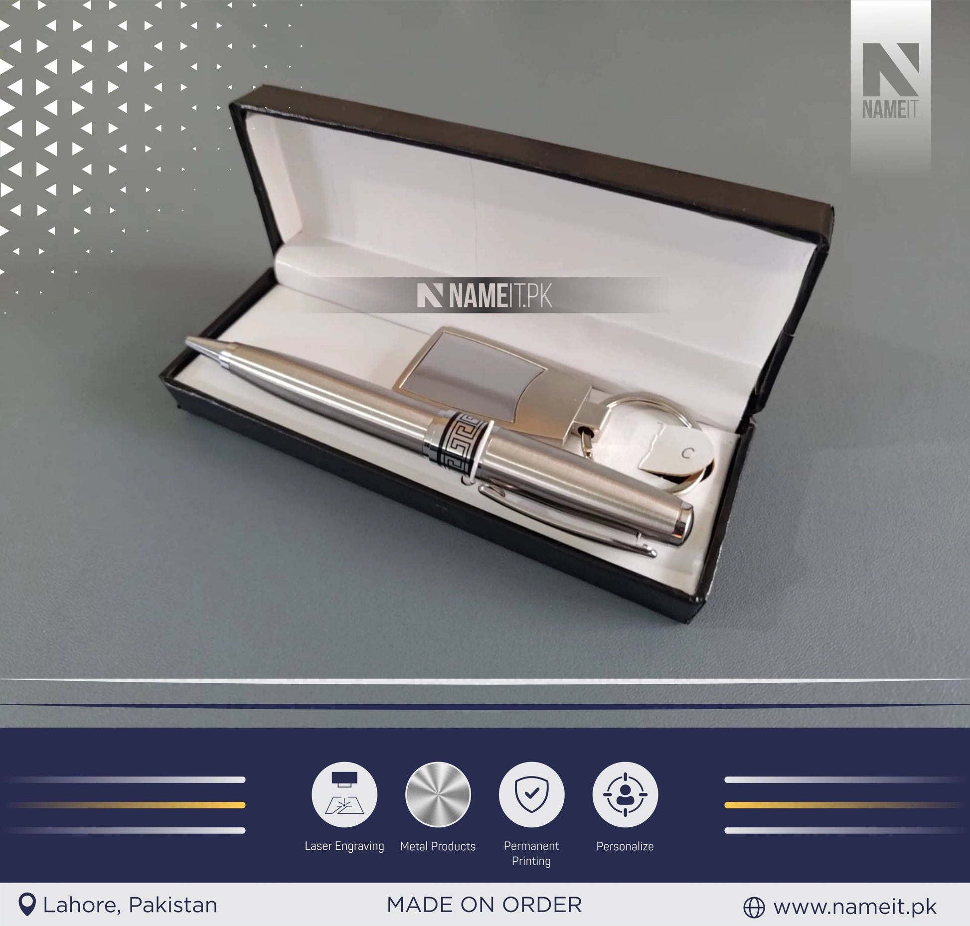 Gift Set 2 in 1, Customized Premium Metal Pen & Metal Keyring NAMEIT PAKISTAN
