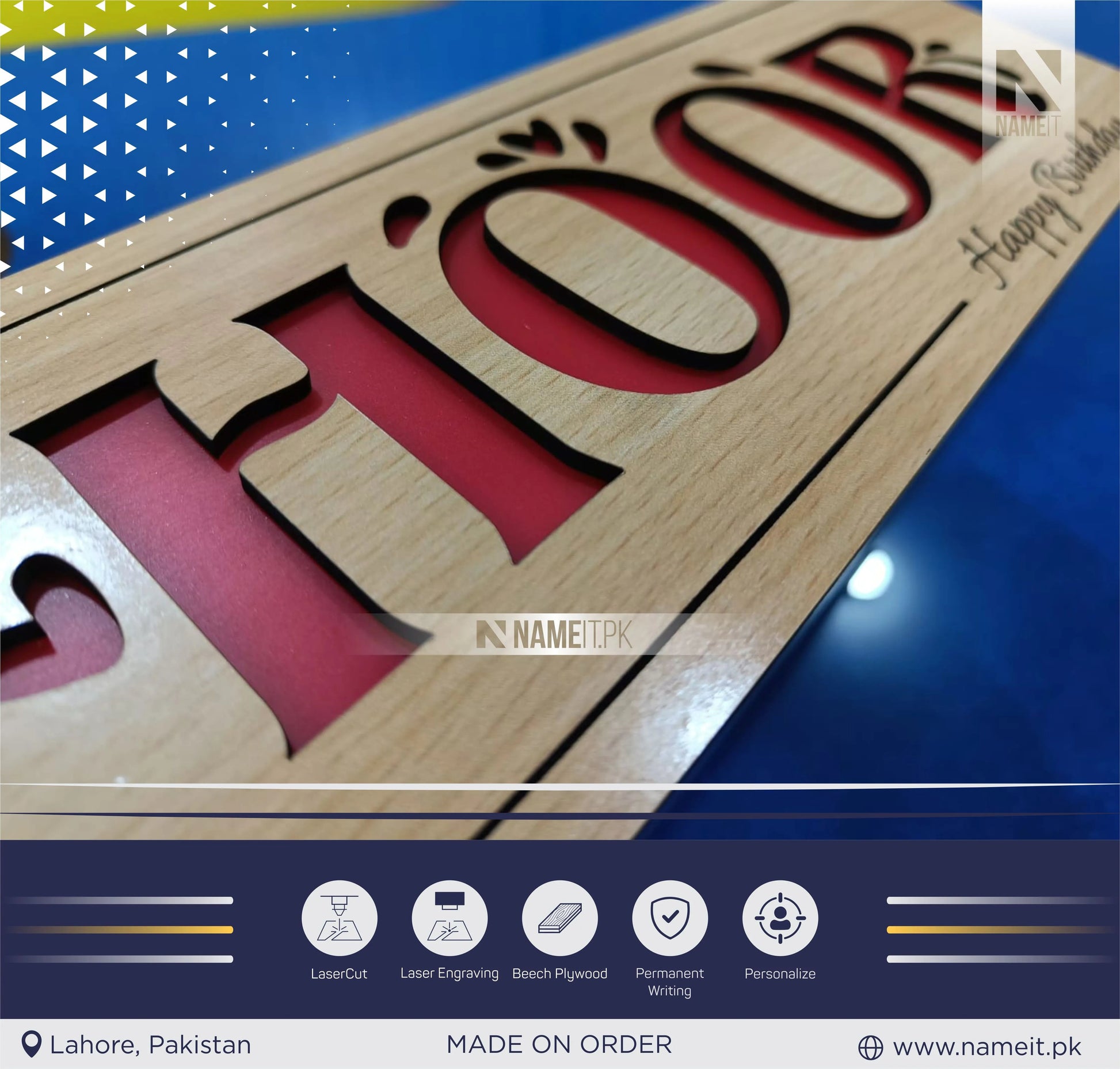 Custom Backlit Name Box,wall logo sign,business sign,Wooden Custom Business Name Plate, Indoor NAMEIT PAKISTAN