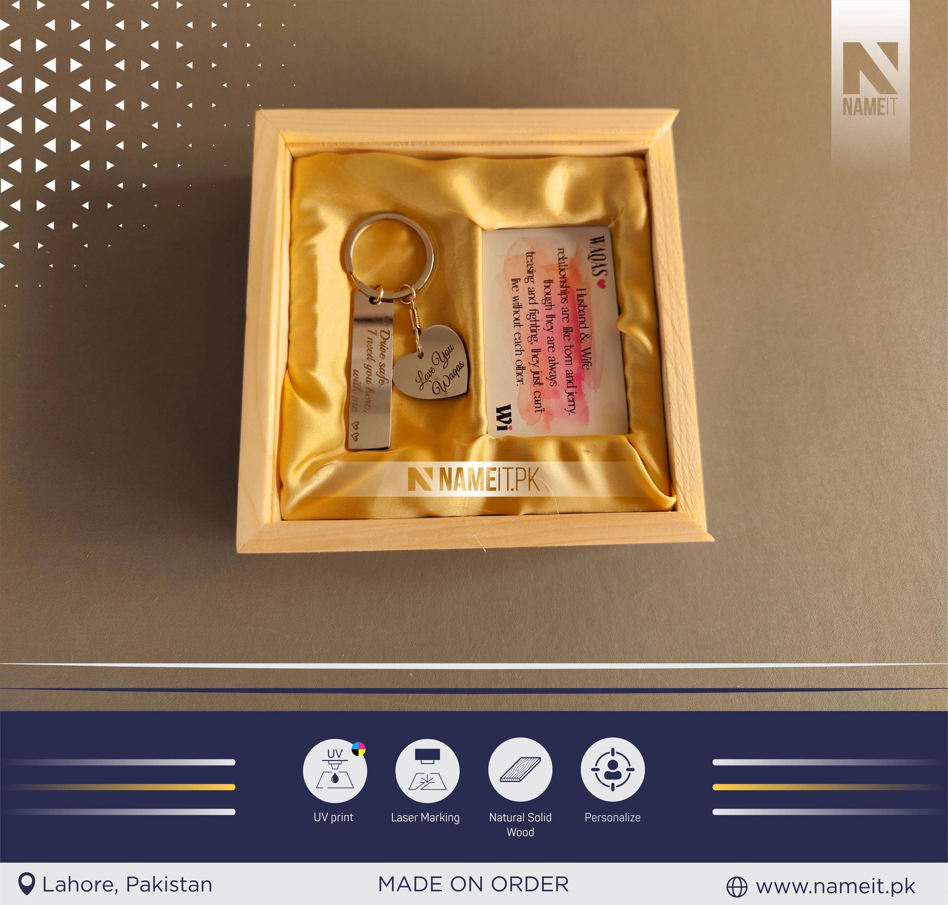 Customize Metal Wallet Card With Message, Customize Metal Keyring With Box Packing (perfect Gift To Send Your Father , Husband , Fiance Or Any One) NAMEIT PAKISTAN