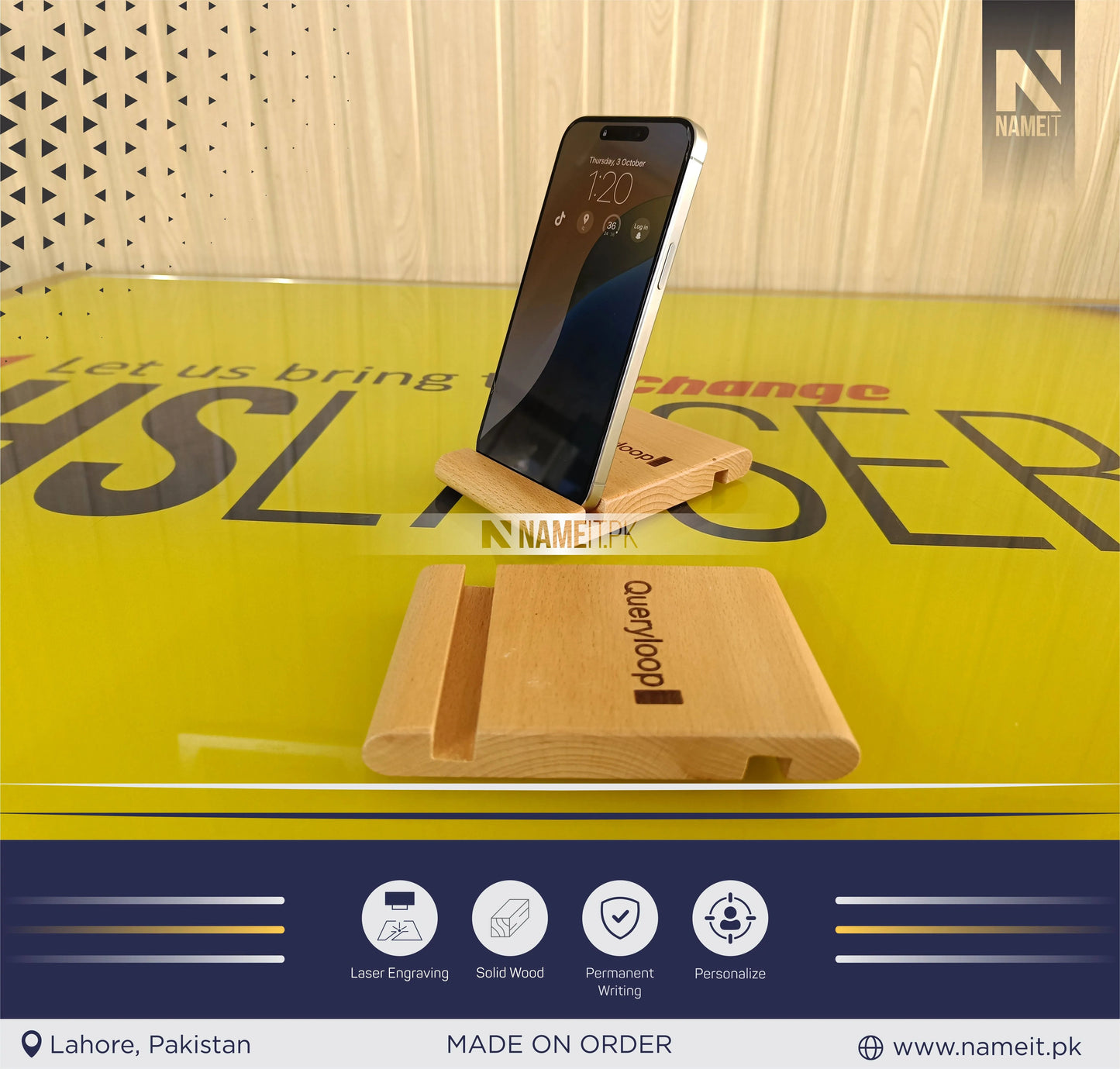 Wood Phone Stand, Wood iPad Stand, Guest Card Holder, Picture Holder, Name Tag Holders, Personalized Phone Stand, Custom Birthday Gift NAMEIT PAKISTAN
