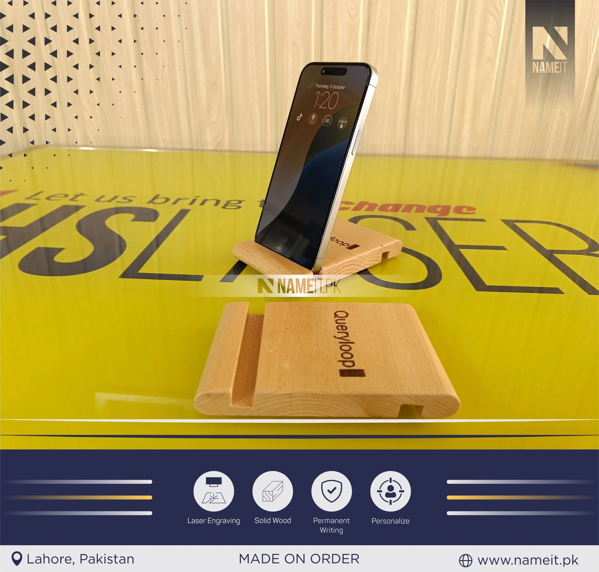 Wood Phone Stand, Wood iPad Stand, Guest Card Holder, Picture Holder, Name Tag Holders, Personalized Phone Stand, Custom Birthday Gift NAMEIT PAKISTAN