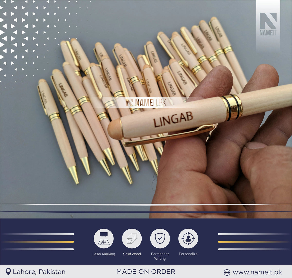 Pen Sticker Name Frame Wooden Pen, Ballpoint Pen, with your name,compnay logo – NAMEIT PAKISTAN