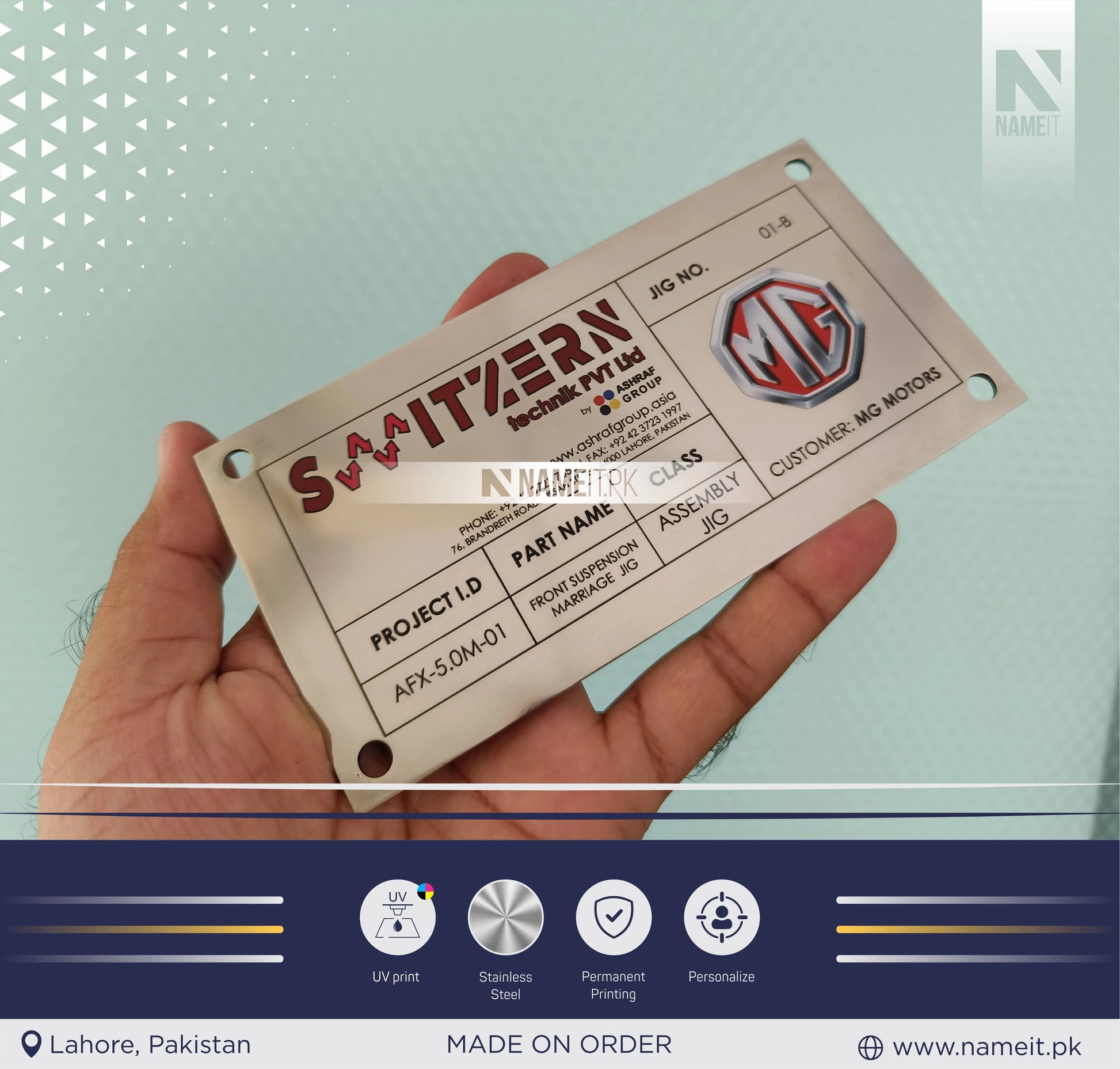 Custom Products Tags, Custom UV Printed Steel Plates, Machine Metal Plate, Custom Machine Labels, Instruction Tags, Printed Tag NAMEIT PAKISTAN