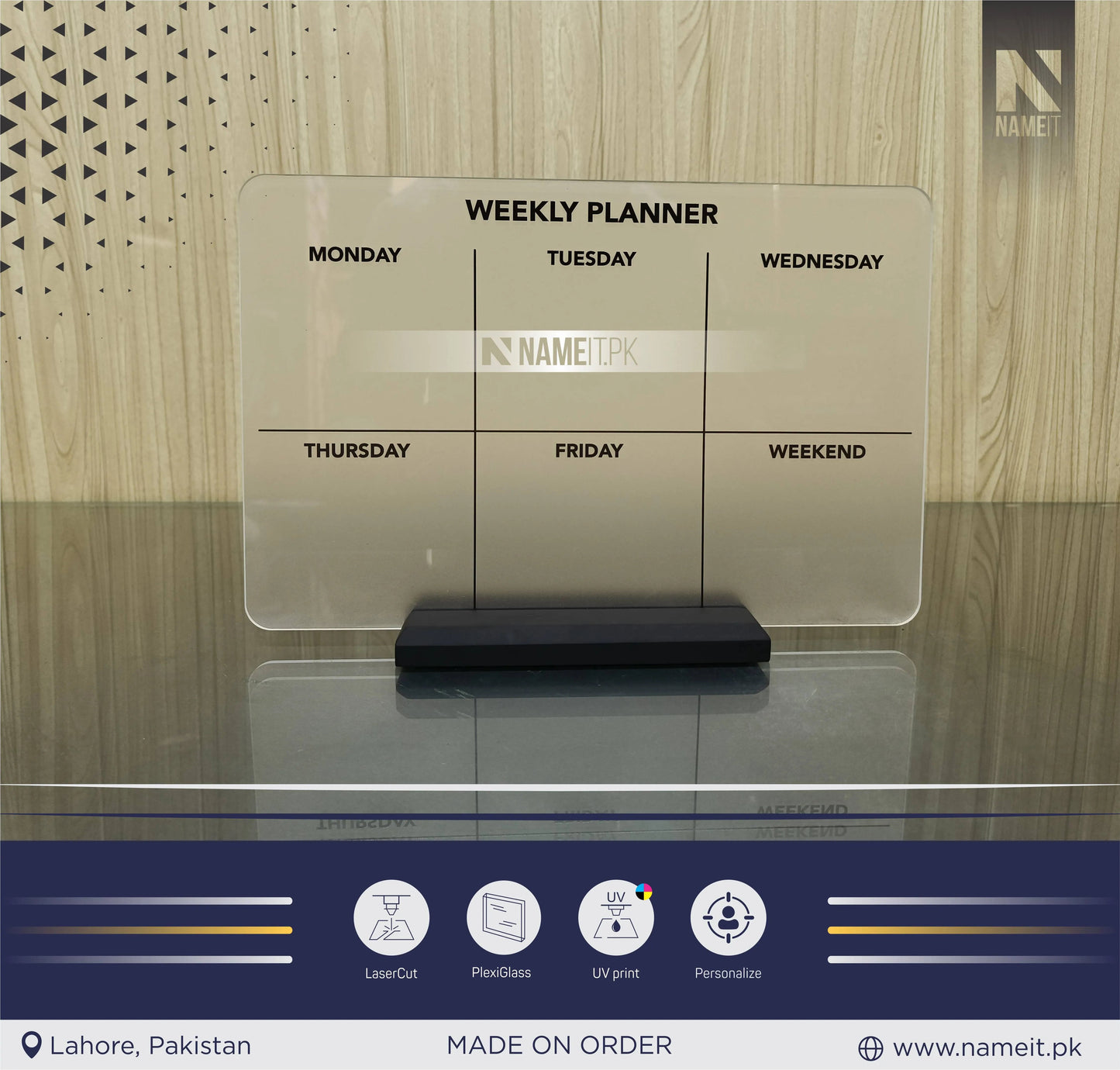 Weekly Planner Acrylic | Wipe Clean | Wall Calendar | To Do List | Menu Planner | Frosted Acrylic NAMEIT PAKISTAN