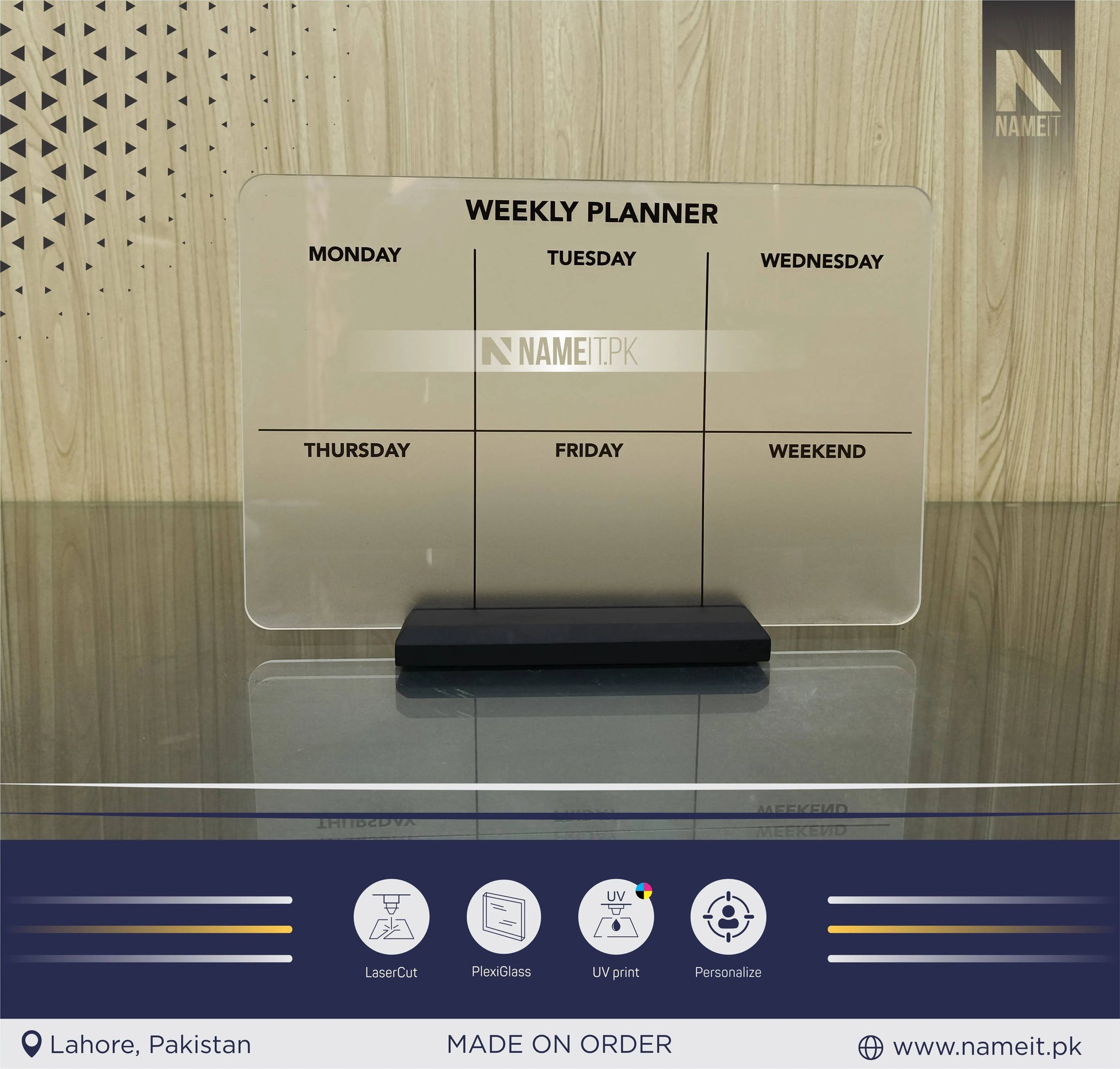 Weekly Planner Acrylic | Wipe Clean | Wall Calendar | To Do List | Menu Planner | Frosted Acrylic NAMEIT PAKISTAN