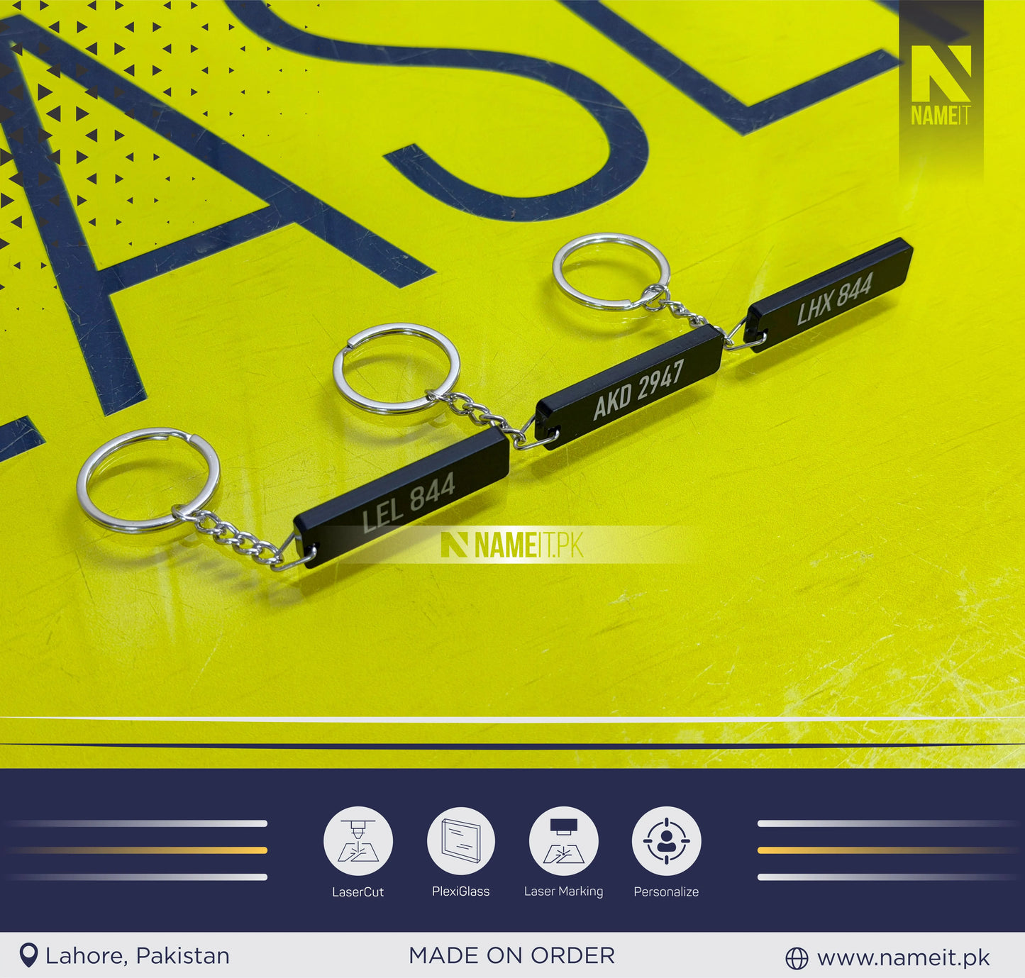 Keychain, Customized Acrylic Keychain Glossy Write Your Car Bike Number or Any Name Keychain Customized