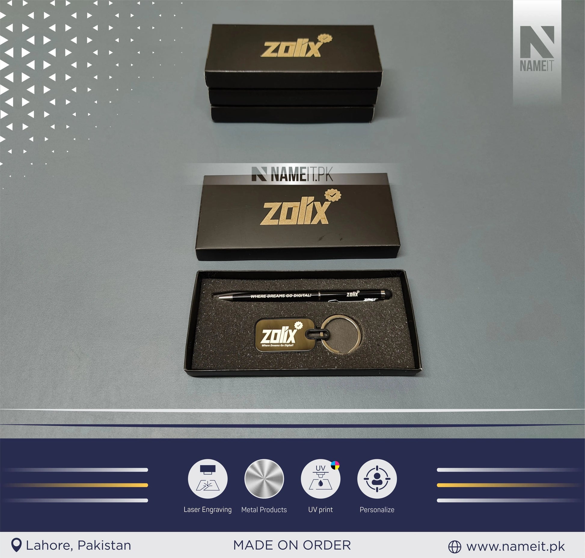 Corporate Gift Set, Customized Premium Metal Pen & Metal Keyring NAMEIT PAKISTAN