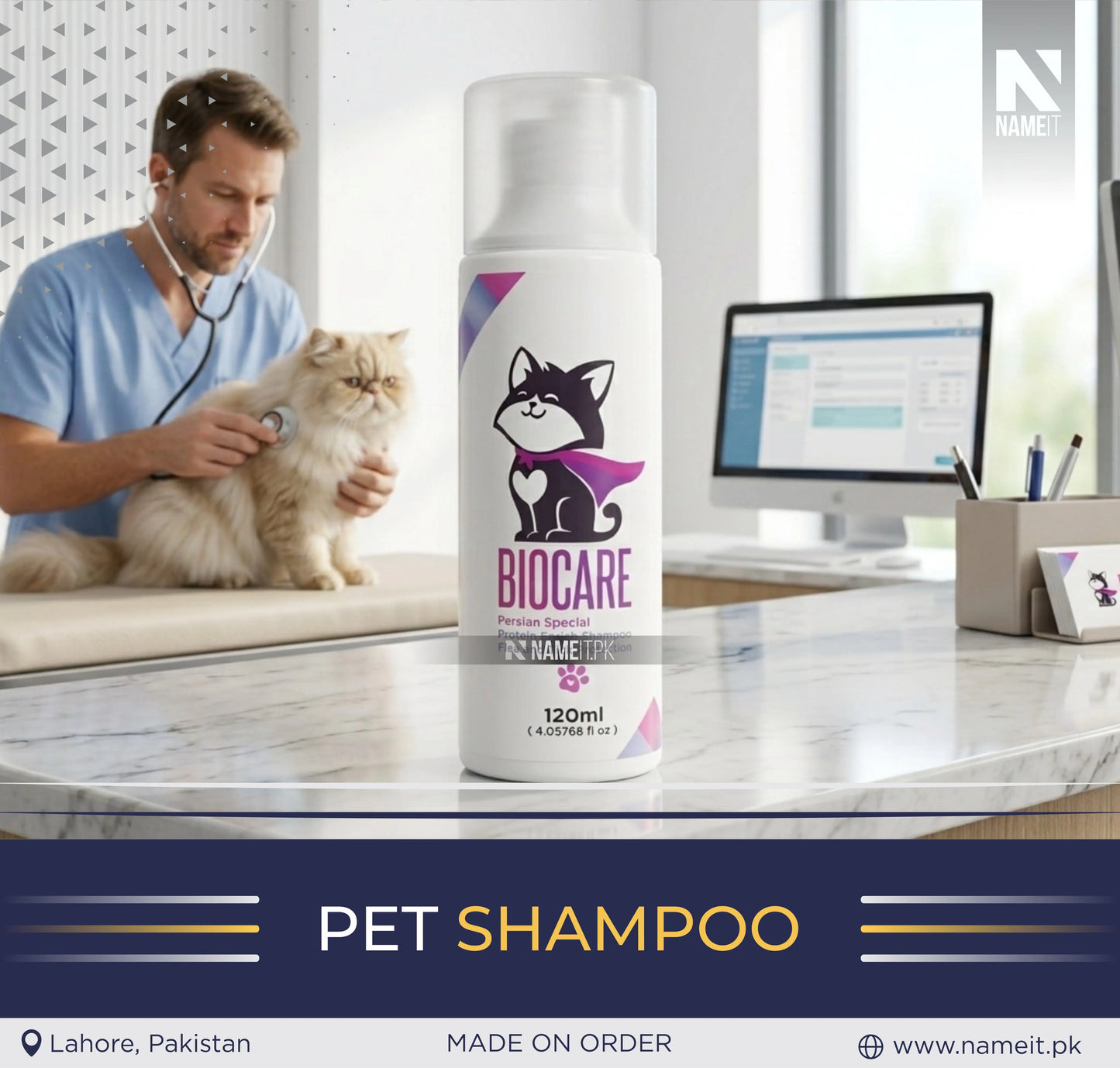BIOCARE Premium Cat Shampoo 120ml – Gentle Cleansing Shampoo for Cats | Soft & Shiny Coat | Pet Grooming Shampoo | Odor Control | Suitable for All Cat Breeds