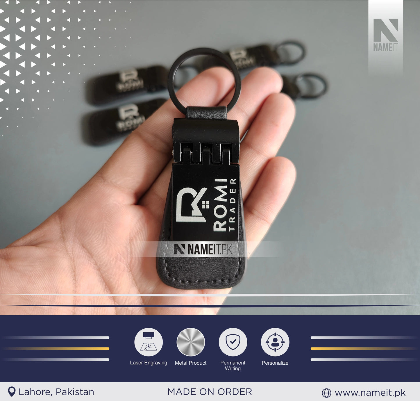Personalized Premium Leather & Metal Keychain, Business Logo, Name, Custom Marketing Business Merchandise, NAMEIT PAKISTAN