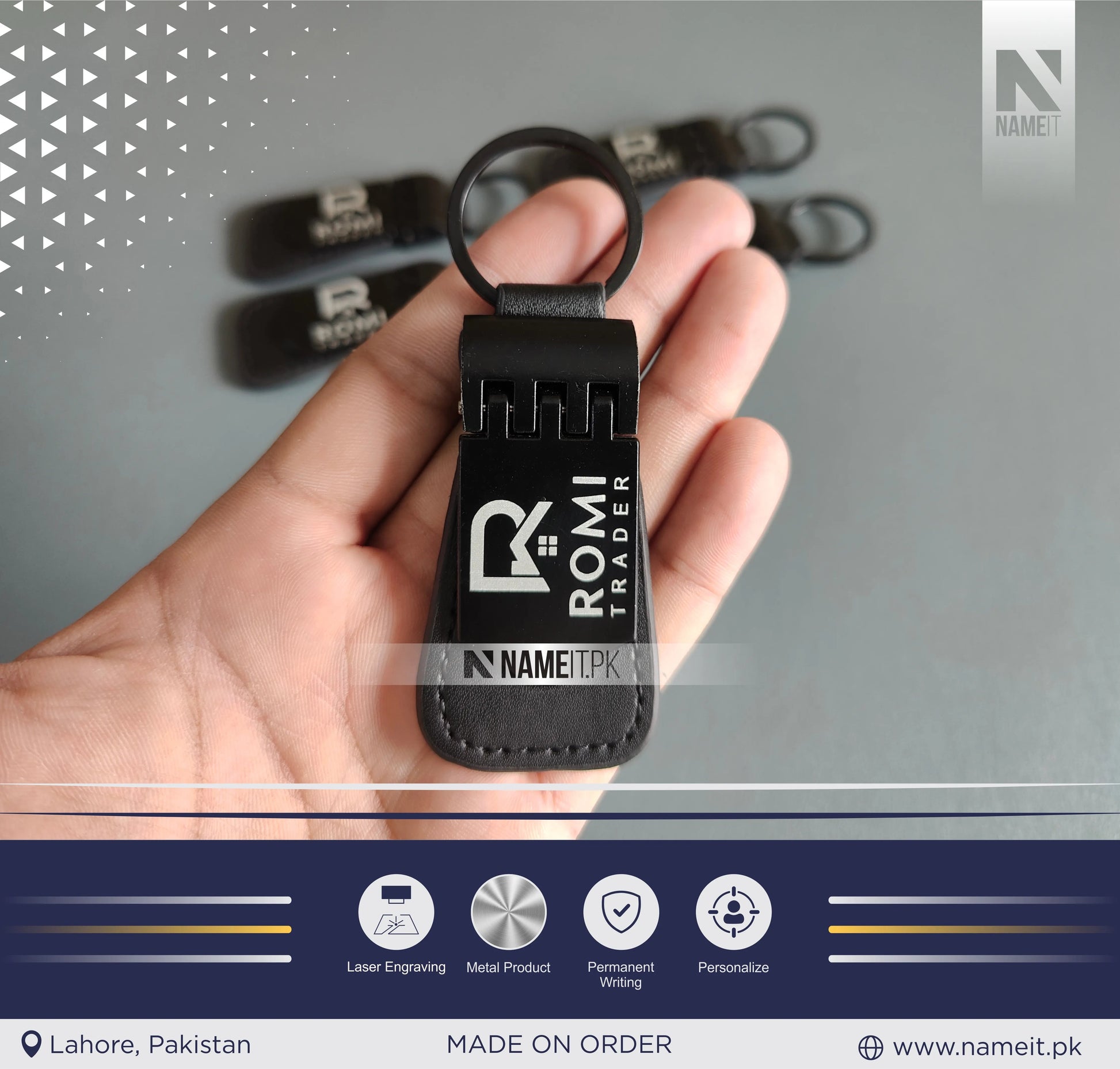 Personalized Premium Leather & Metal Keychain, Business Logo, Name, Custom Marketing Business Merchandise, NAMEIT PAKISTAN