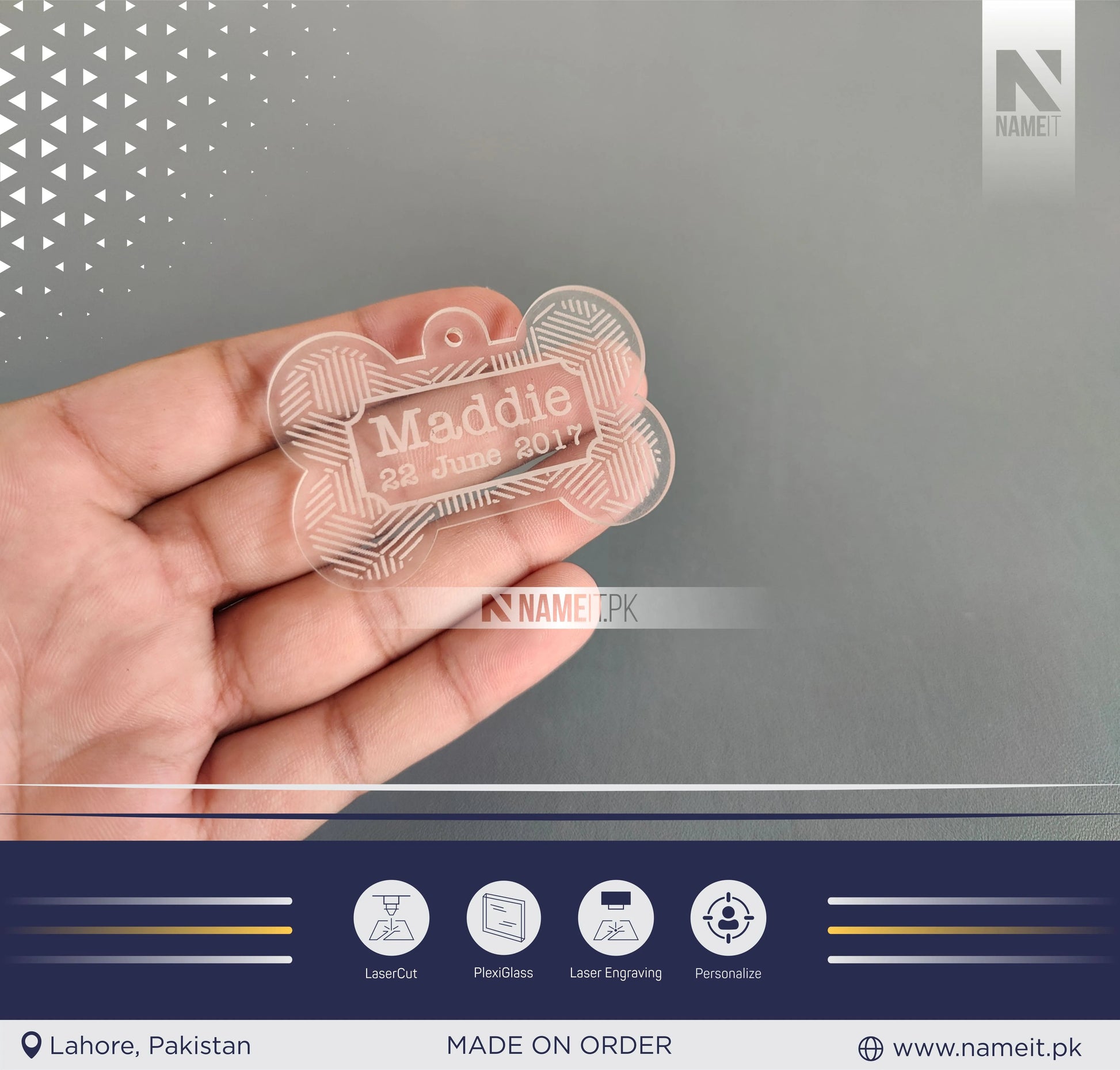 Premium Personalised Cat/Dog Tag - Transparent Acrylic Engraved Dog, Cat & Pet ID Collar Label NAMEIT PAKISTAN
