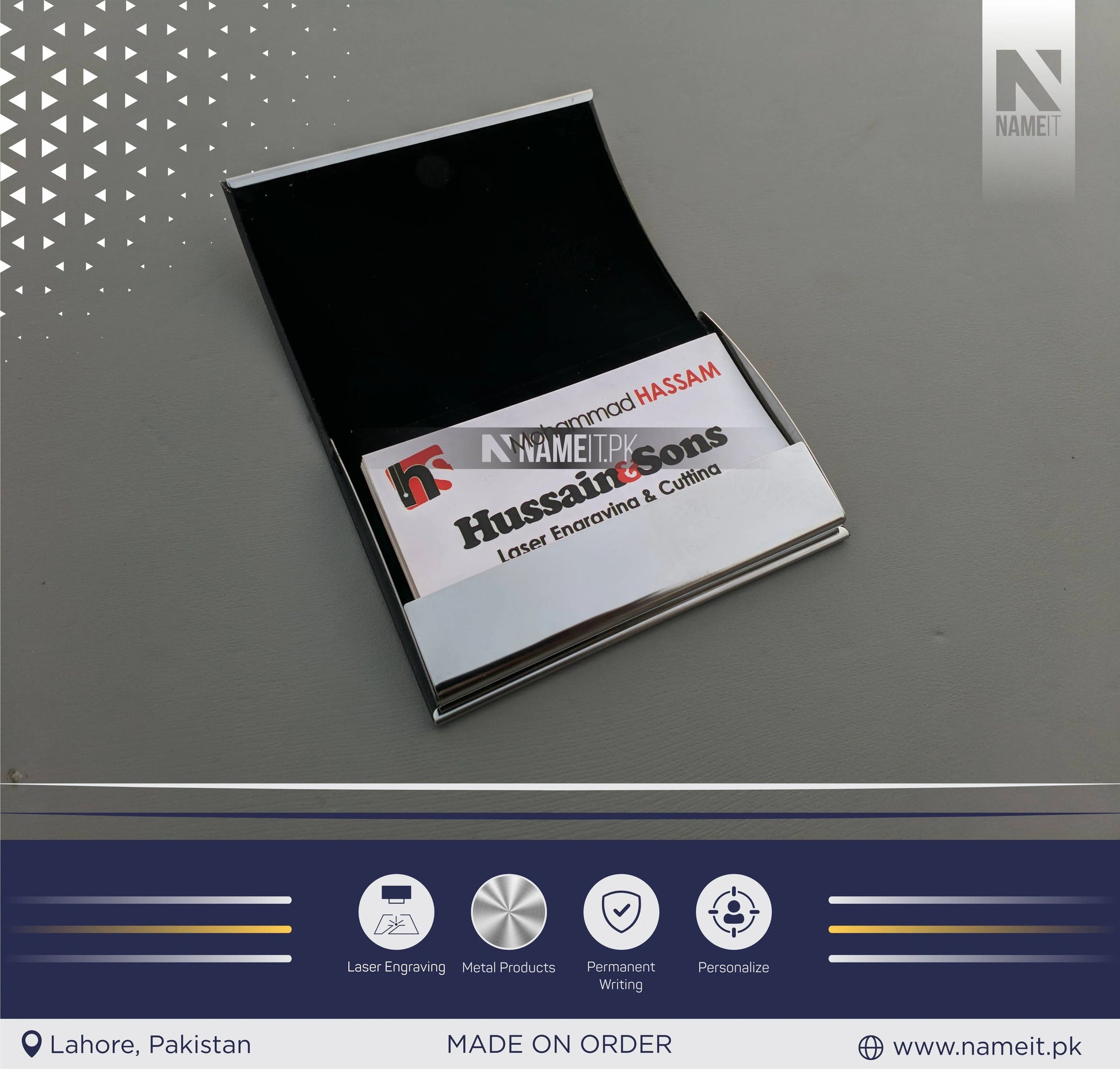 Company Personalized Business Leather Card Holder, Logo/Text Laser Engraved NAMEIT PAKISTAN