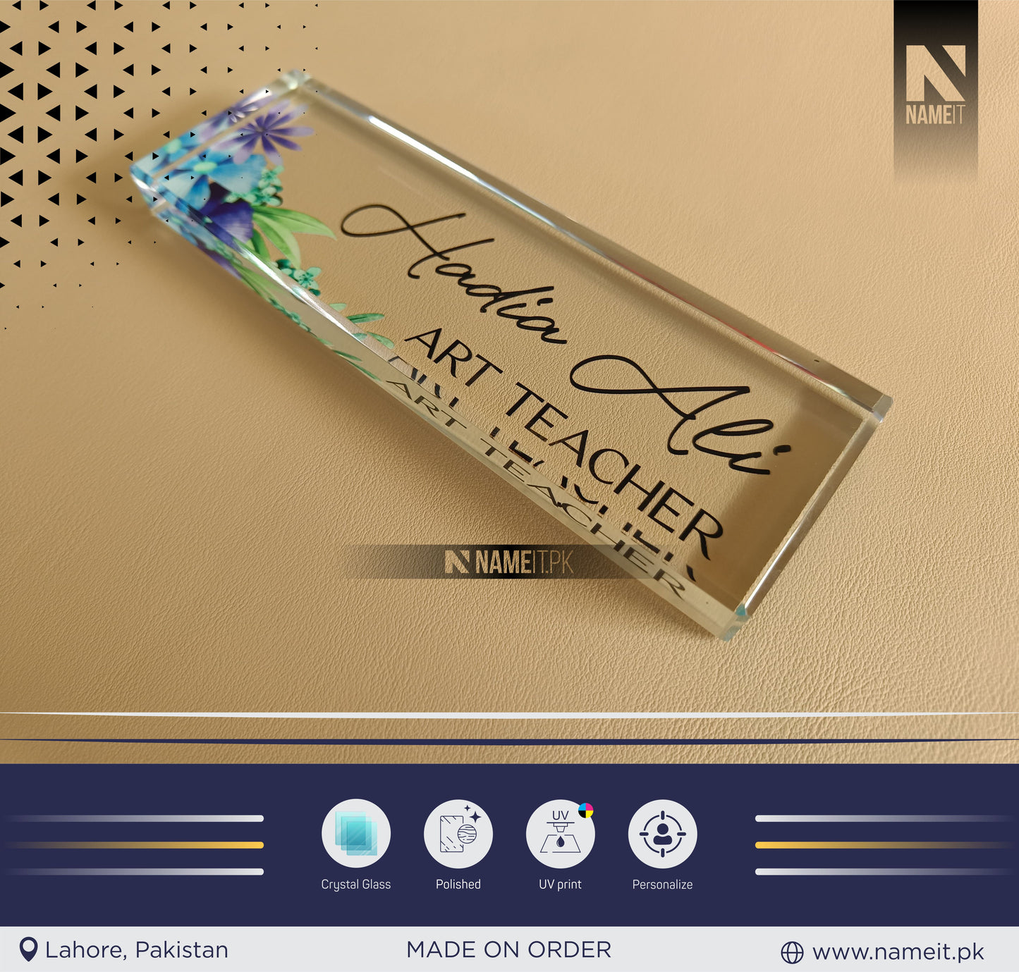 Custom Crystal Glass Name Plate for Desk, Teacher Desk Name Plate Cute Office Decorations for Women Personalized Name Plate Appreciation Gifts for Coworkers Teachers.